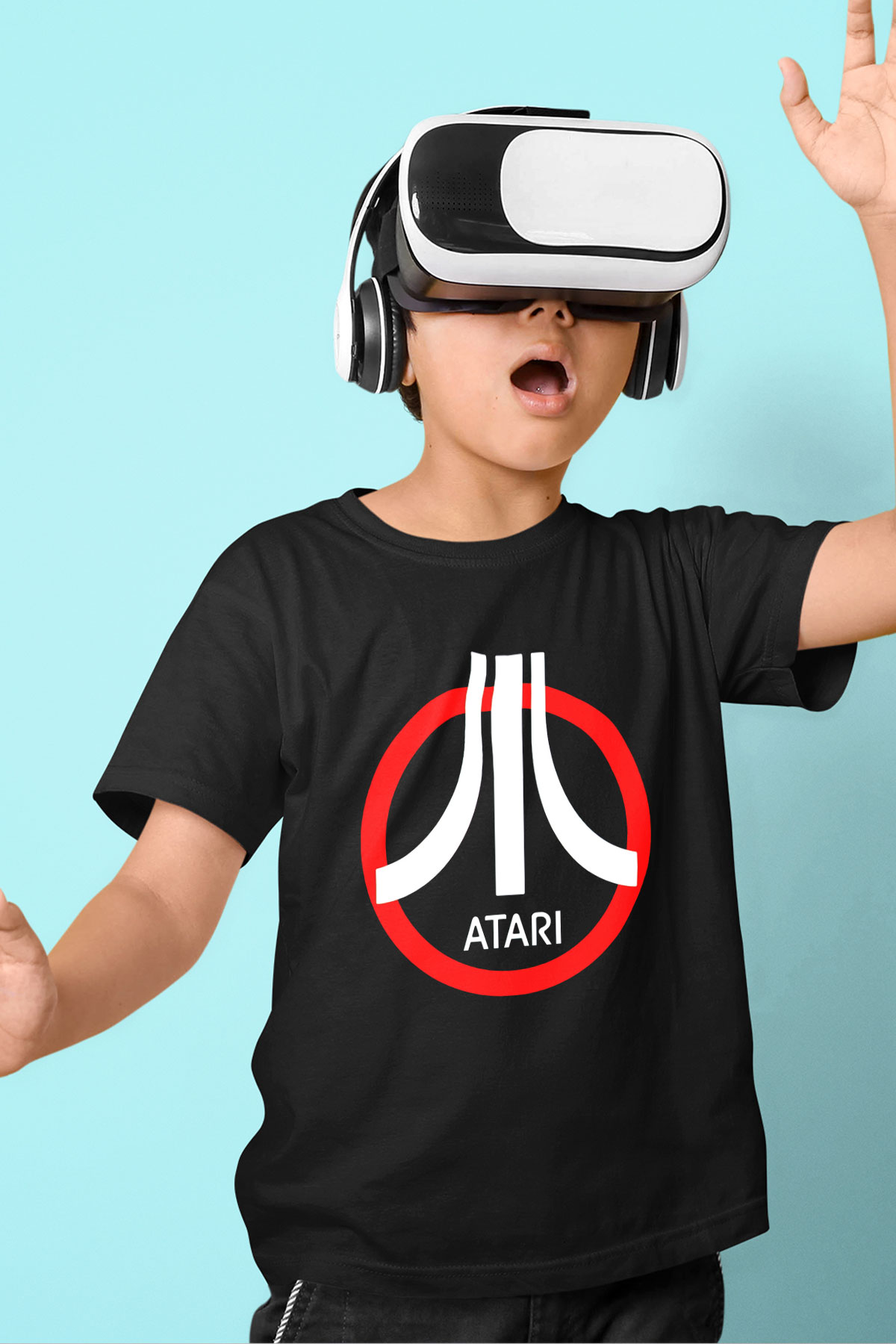 Atari Baskılı Siyah Unisex Çocuk Tişört