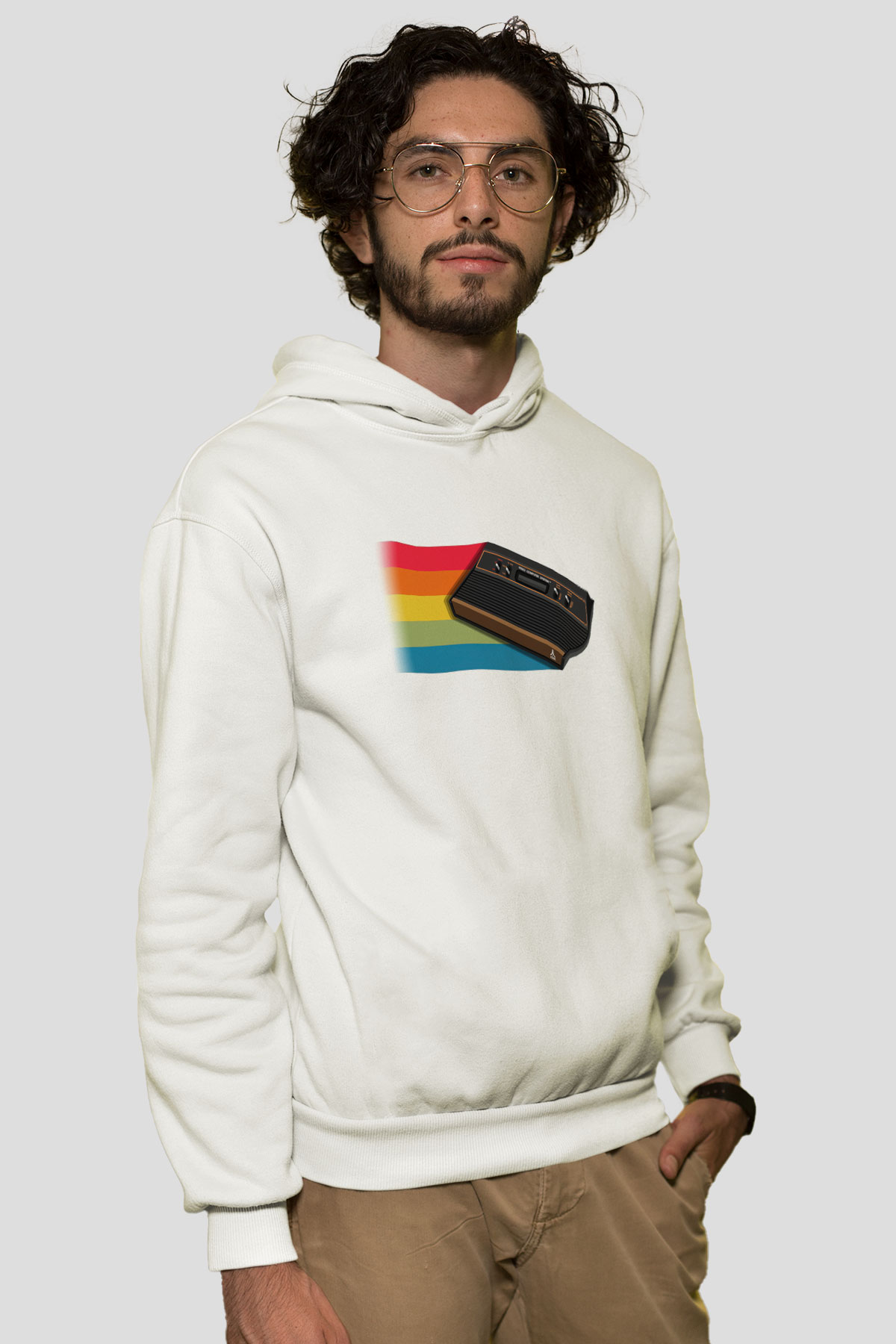 Atari Beyaz Unisex Kapşonlu Sweatshirt
