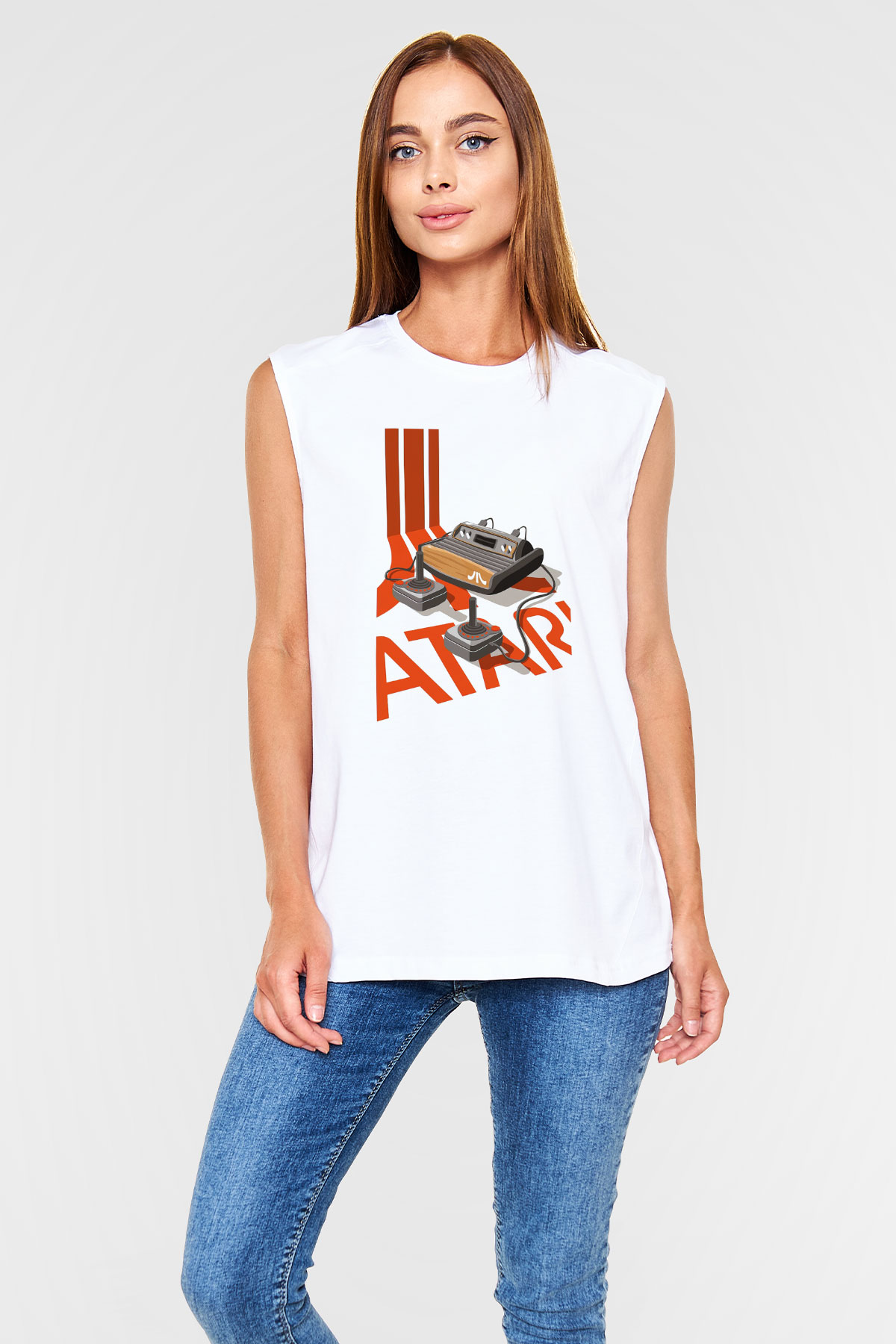 Atari Beyaz Unisex Kolsuz Tişört