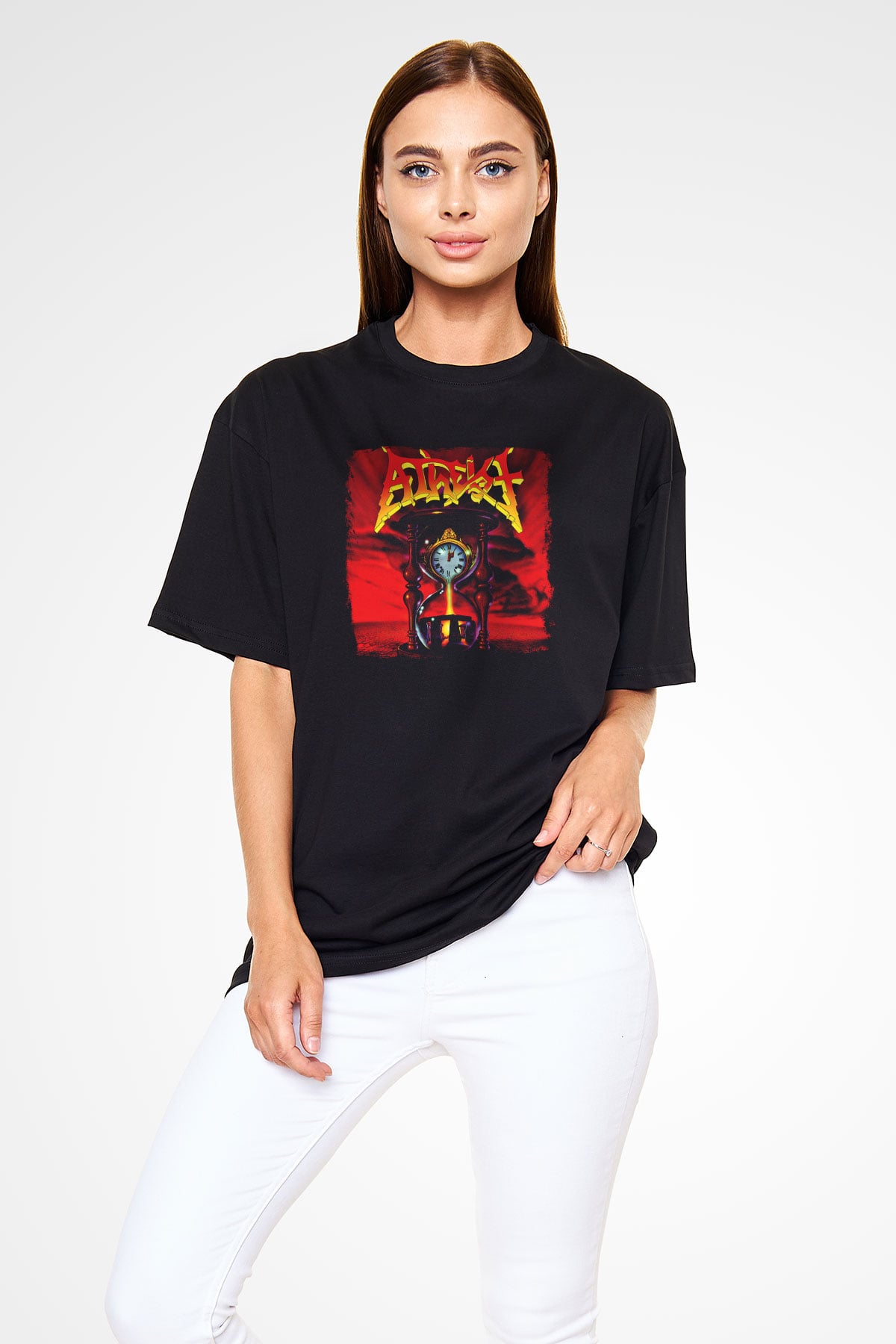 Atheist Baskılı Unisex Siyah Oversize Tişört