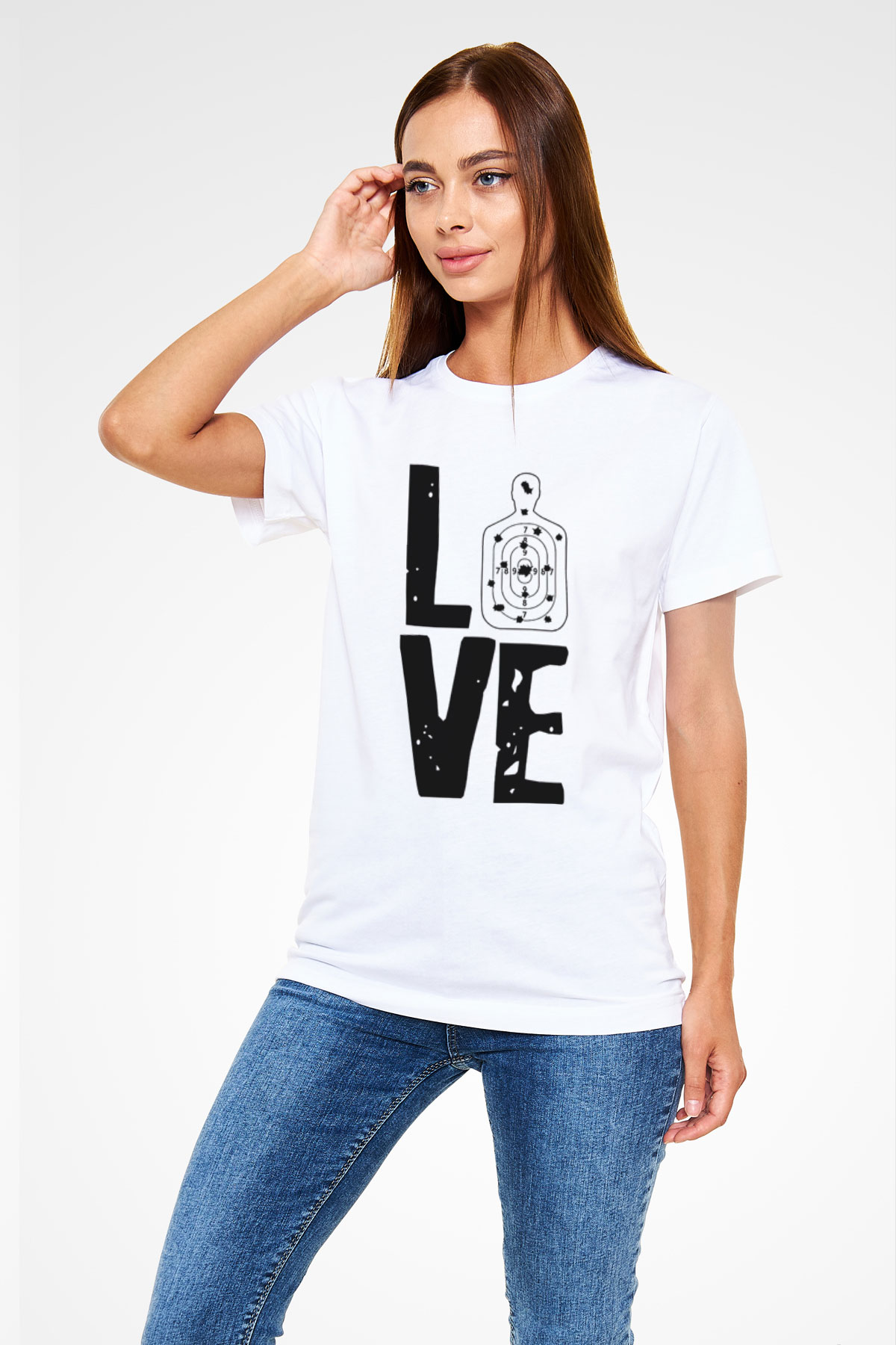 Atıcılık Baskılı Unisex Beyaz Tişört - Tshirt