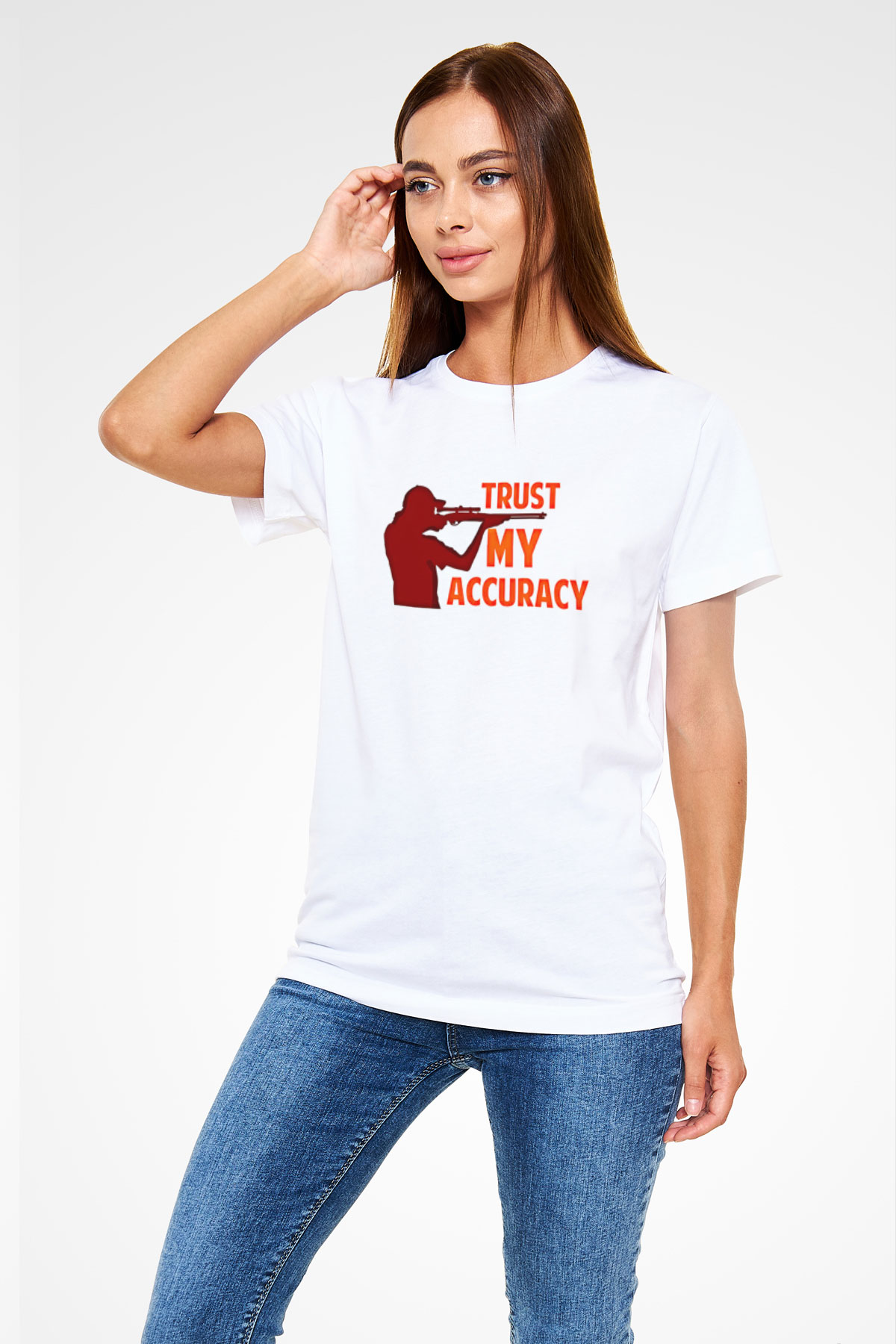 Atıcılık Baskılı Unisex Beyaz Tişört - Tshirt