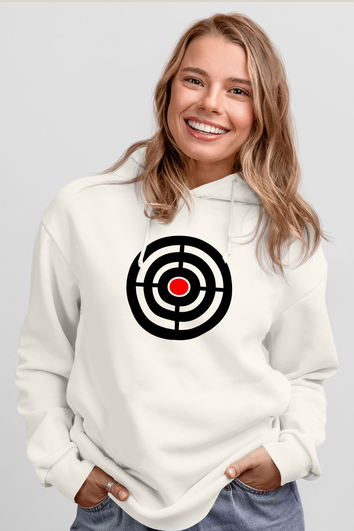 Atıcılık Baskılı Unisex Ekru Hoodie