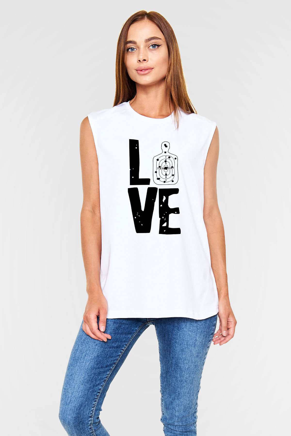 Atıcılık Baskılı Unisex Kolsuz Beyaz Tişört