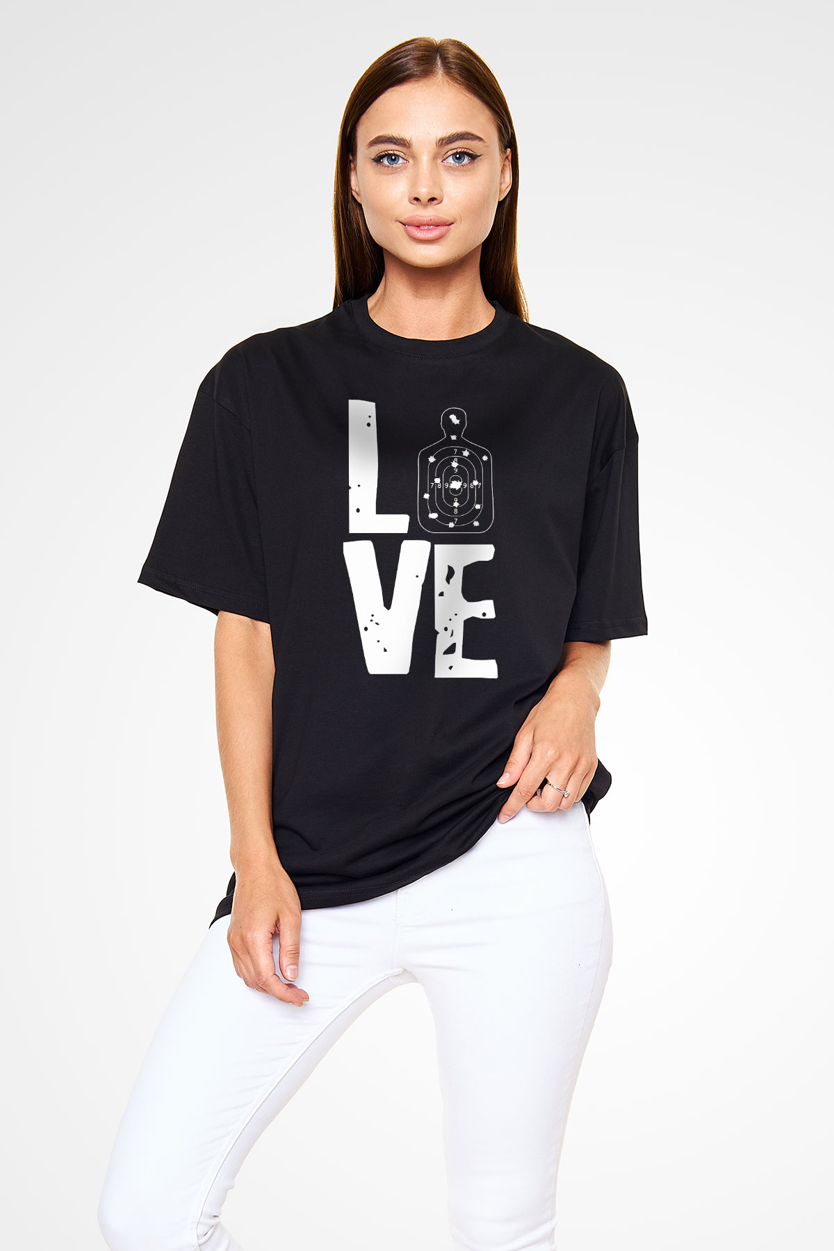 Atıcılık - Shooting Baskılı Unisex Siyah Oversize Tişört