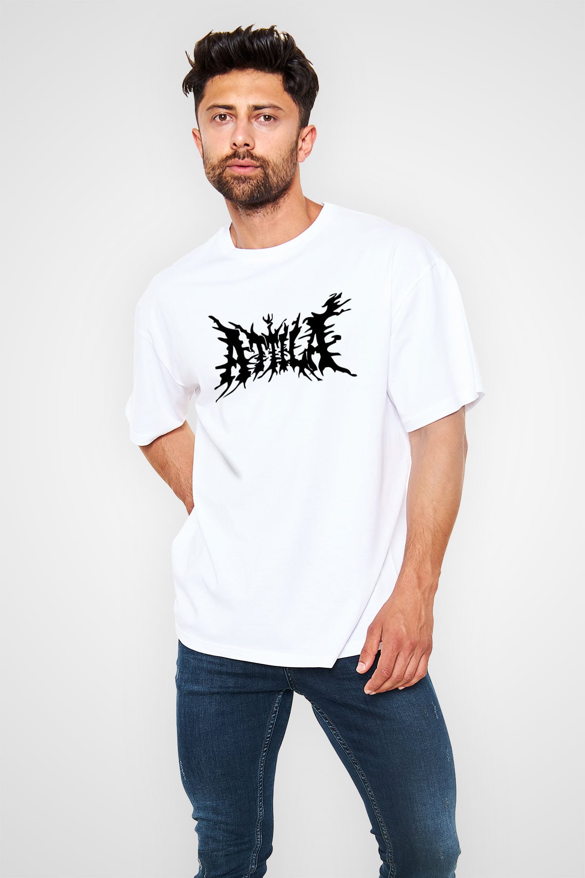 Atilla Beyaz Unisex Oversize Tişört T-Shirt