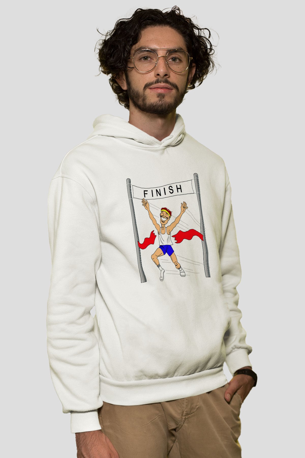 Atlet Beyaz Unisex Kapüşonlu Sweatshirt