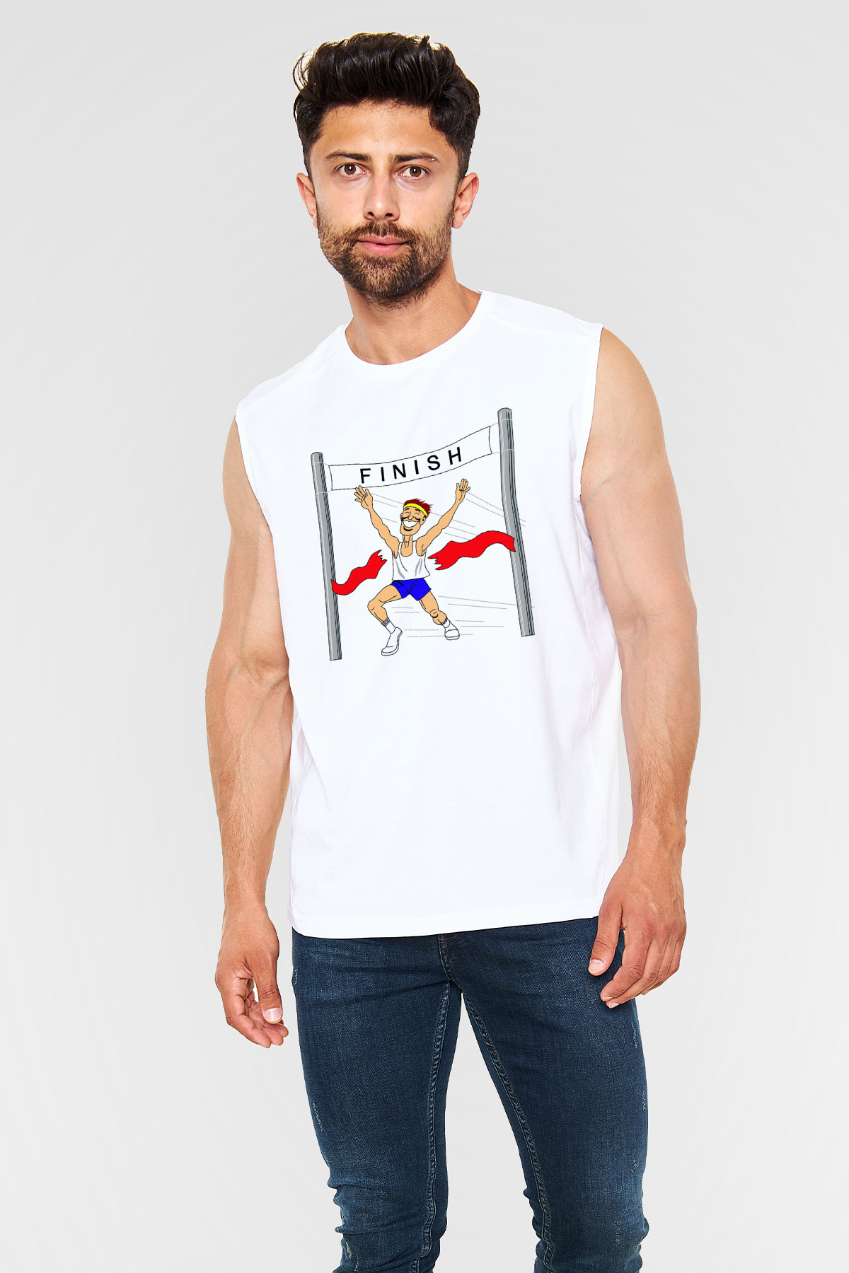Atlet Beyaz Unisex Kolsuz Tişört
