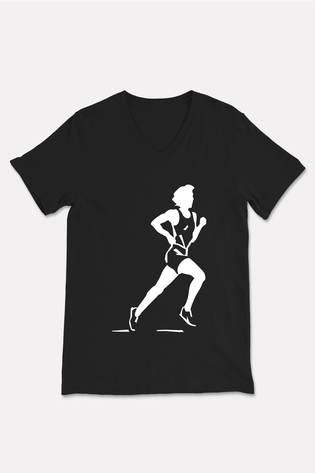 Atletizm - Athletics Baskılı Unisex Siyah V Yaka Tişört