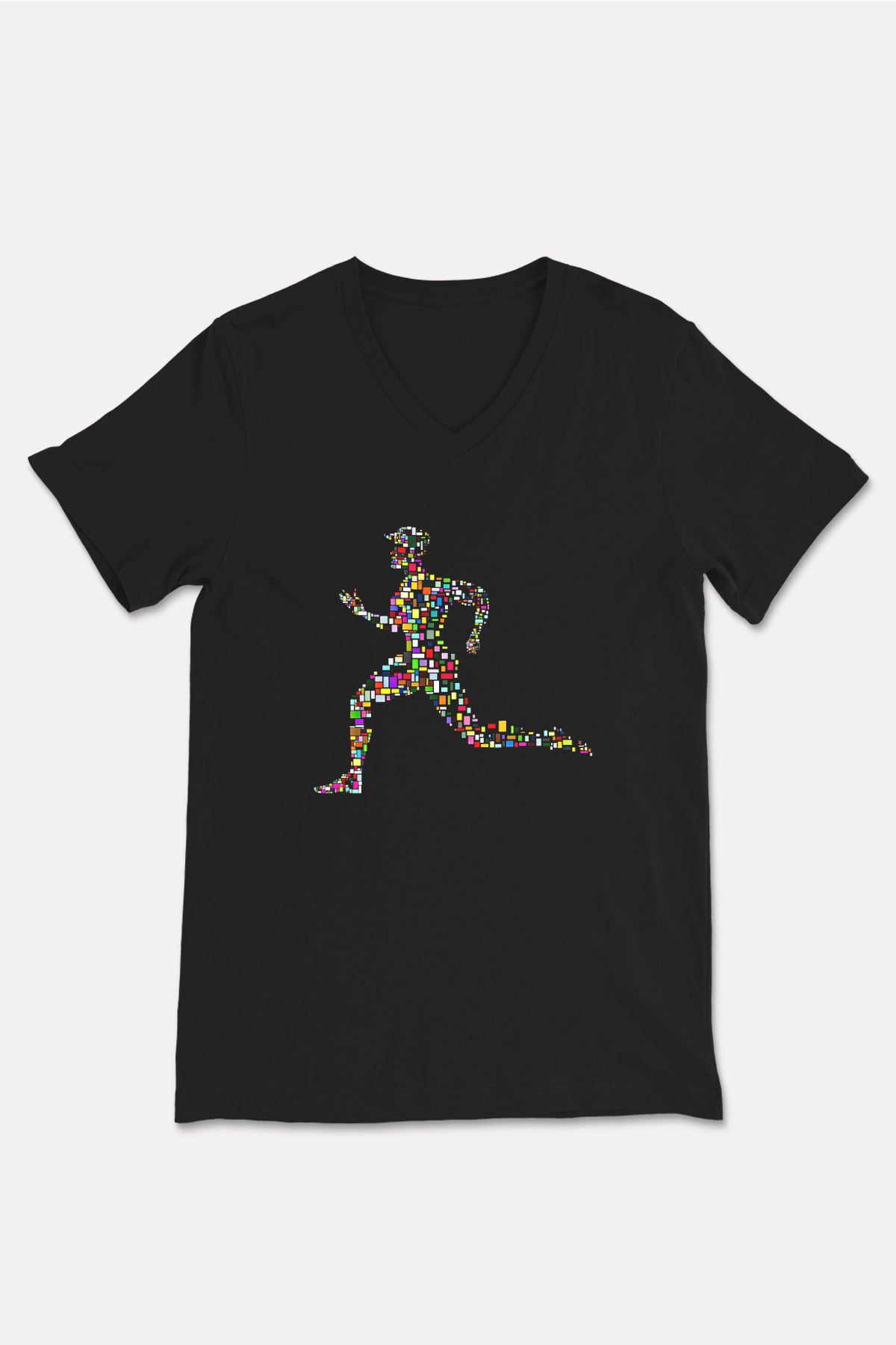Atletizm - Athletics Baskılı Unisex Siyah V Yaka Tişört