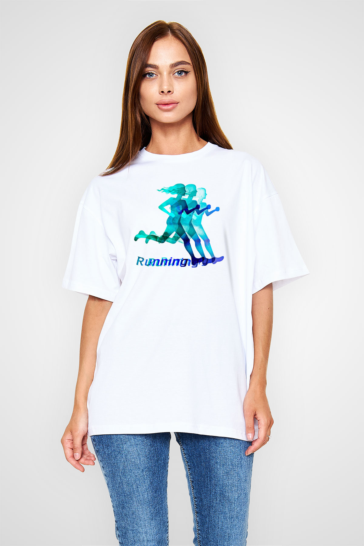 Atletizm Baskılı Unisex Beyaz Oversize Tişört - Tshirt