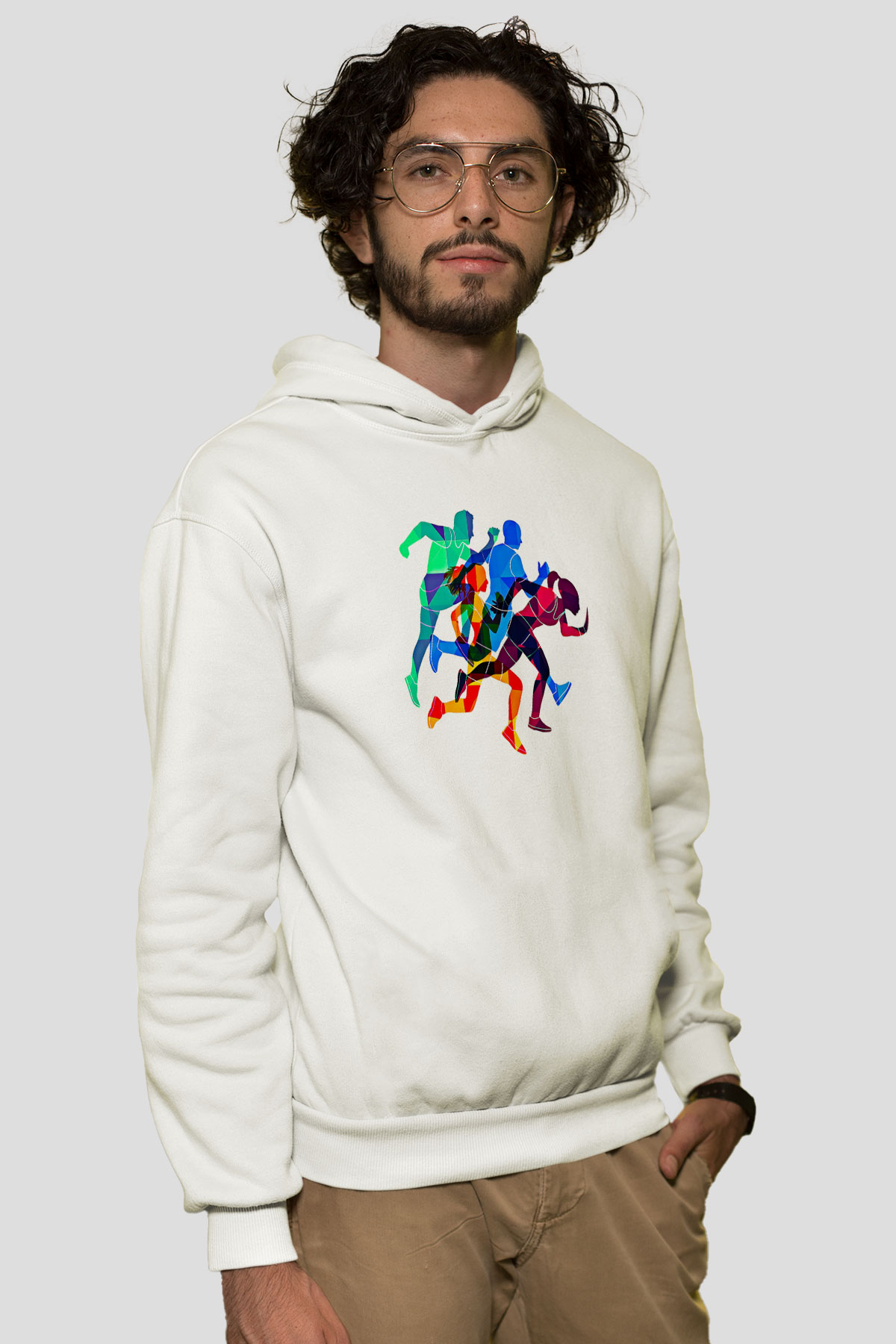 Atletizm Baskılı Unisex Ekru Hoodie