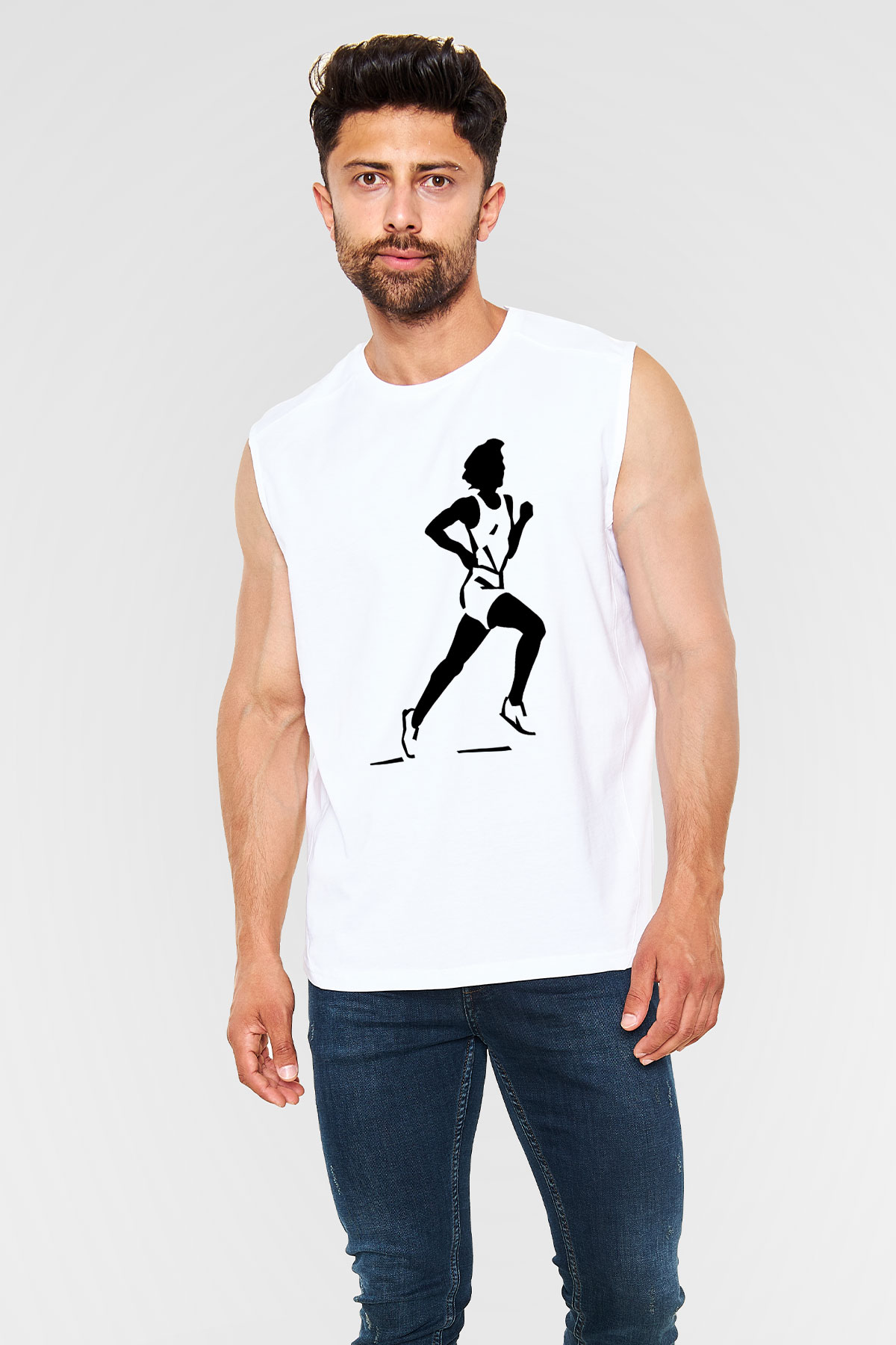 Atletizm Baskılı Unisex Kolsuz Beyaz Tişört