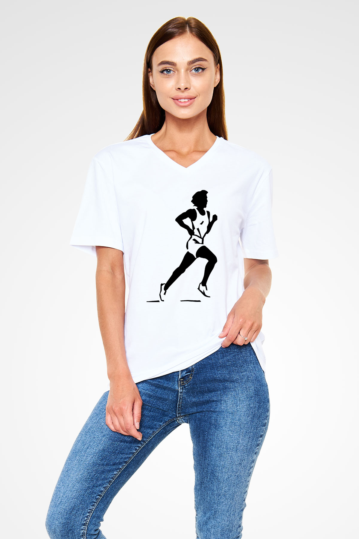 Atletizm Baskılı Unisex V Yaka Tişört - Tshirt