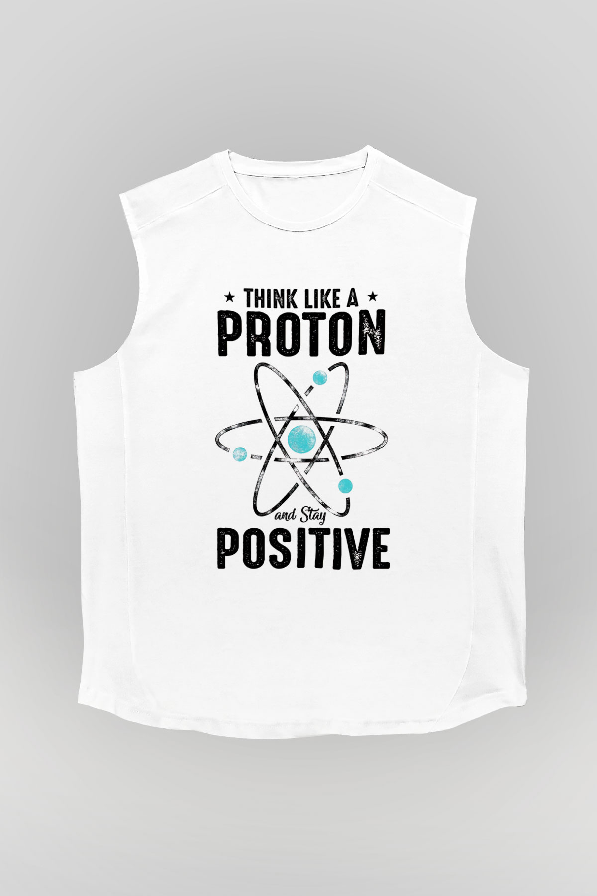 Atom Proton Baskılı Unisex Kolsuz Beyaz Tişört - Tshirt