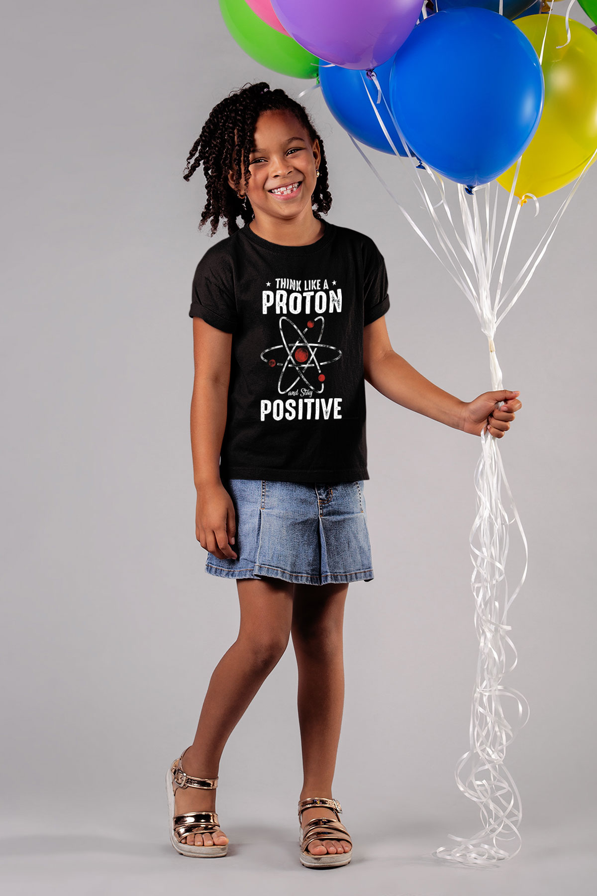 Atom Proton Baskılı Unisex Siyah Çocuk Tişörtü - Tshirt