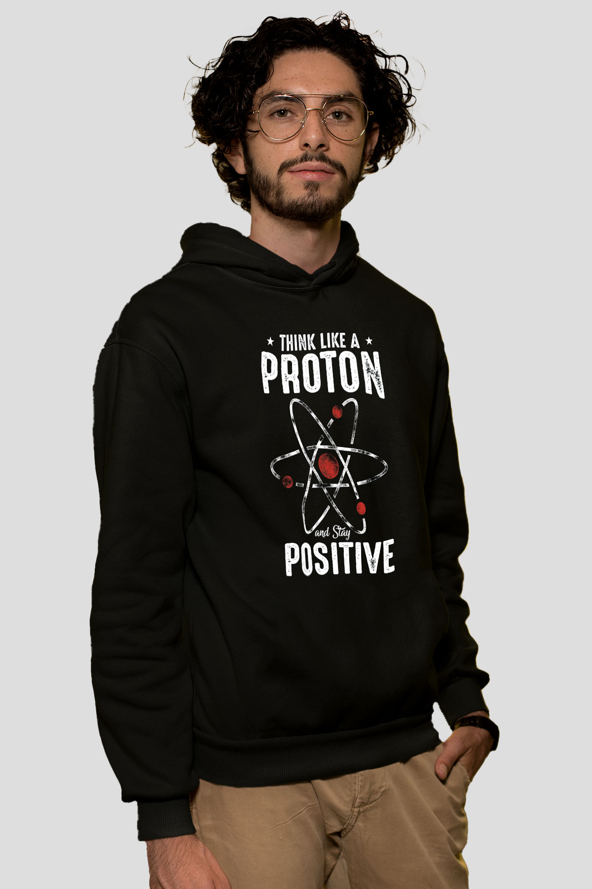 Atom Proton Baskılı Unisex Siyah Hoodie