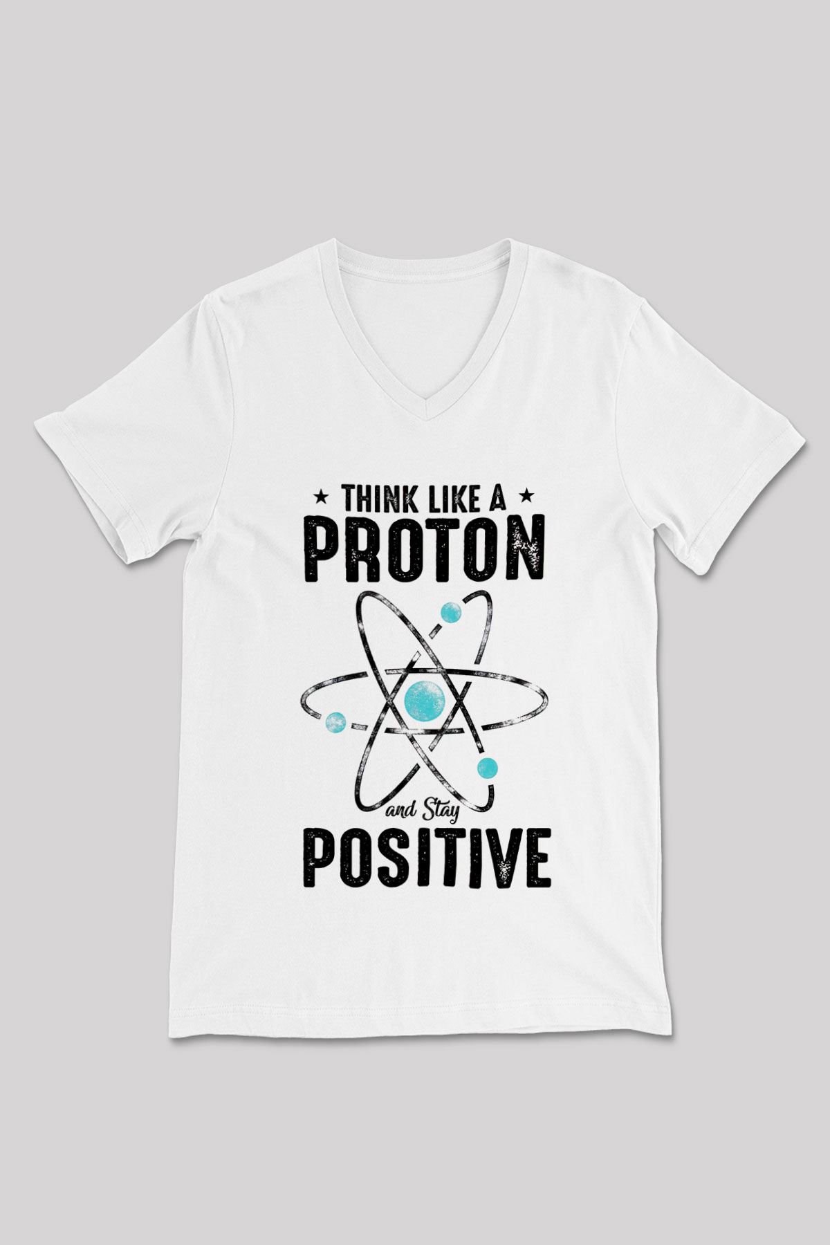 Atom Proton Baskılı Unisex V Yaka Beyaz Tişört - Tshirt