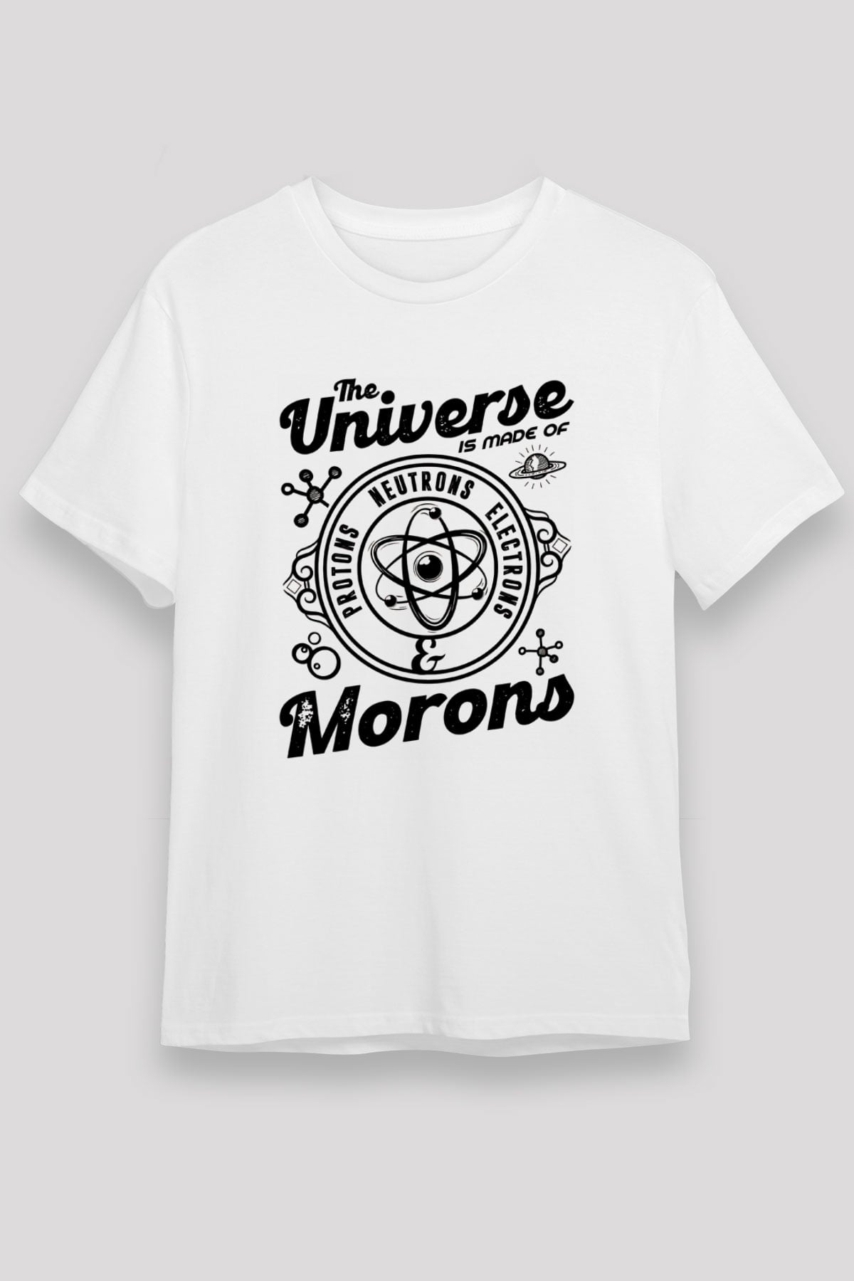 Atom Proton Nötron Eelektron Baskılı Unisex Beyaz Tişört - Tshirt