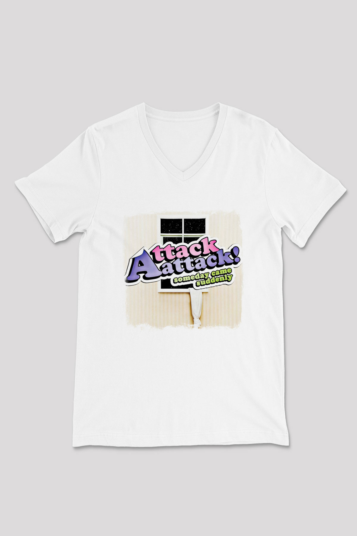 Attack Attack! Baskılı Unisex Beyaz V Yaka Tişört