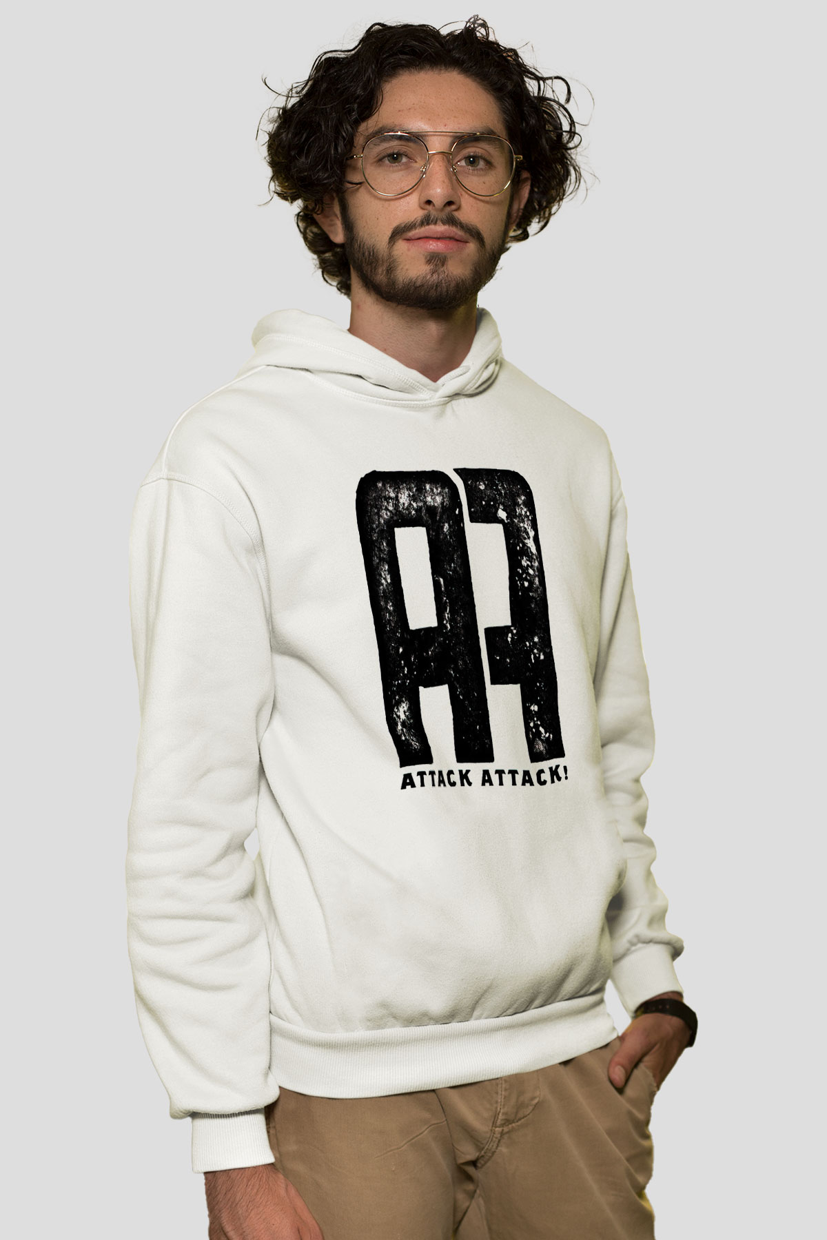 Attack Attack Beyaz Unisex Kapüşonlu Sweatshirt