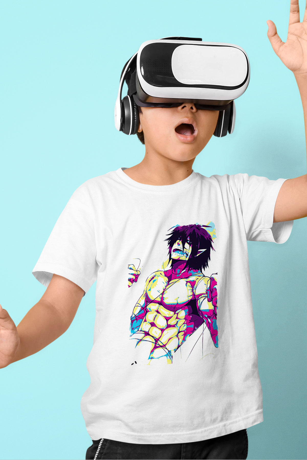Attack On Titan Baskılı Beyaz Unisex Beyaz Çocuk Tişört - Tshirt