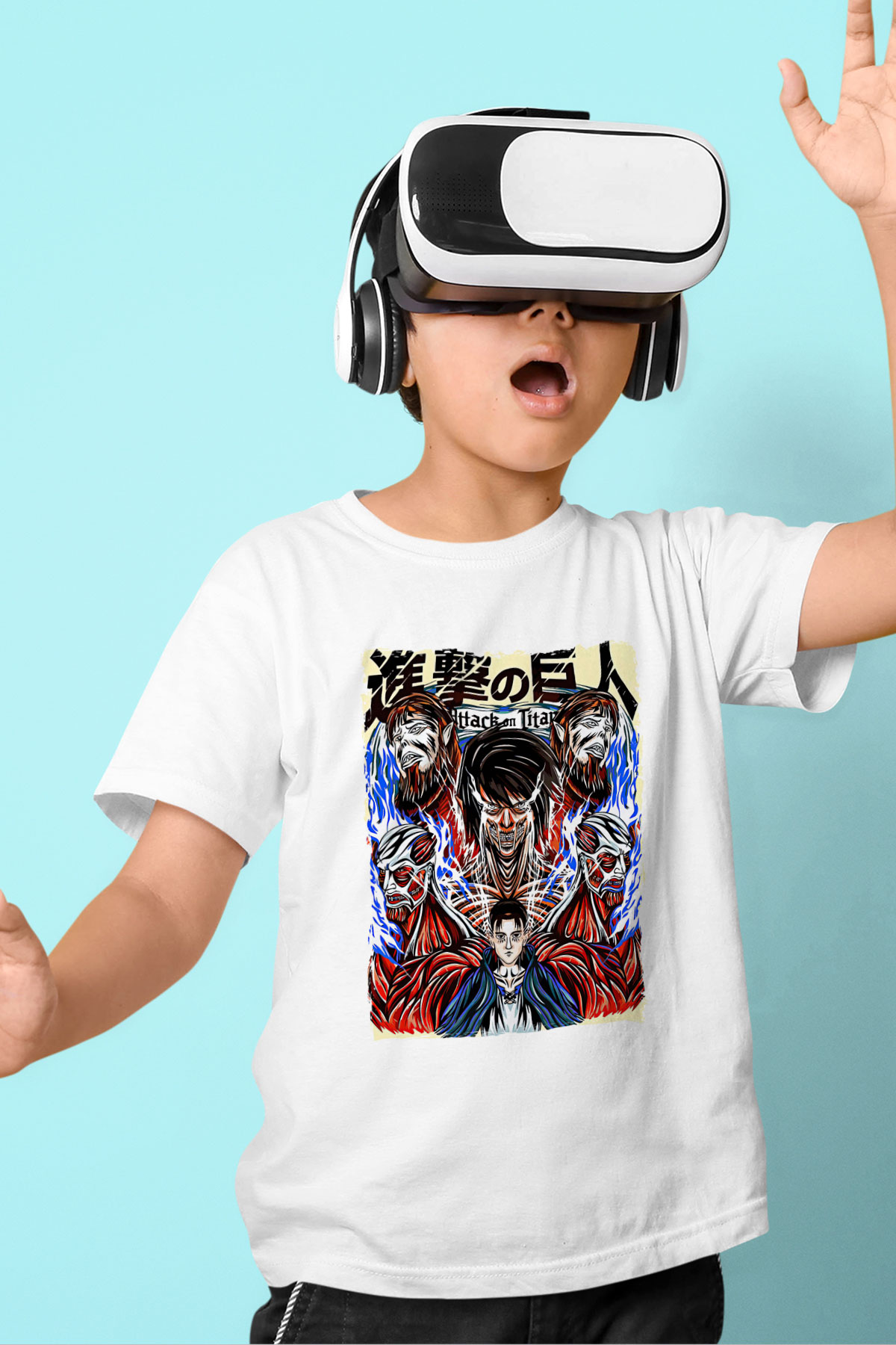 Attack On Titan Baskılı Beyaz Unisex Beyaz Çocuk Tişört - Tshirt