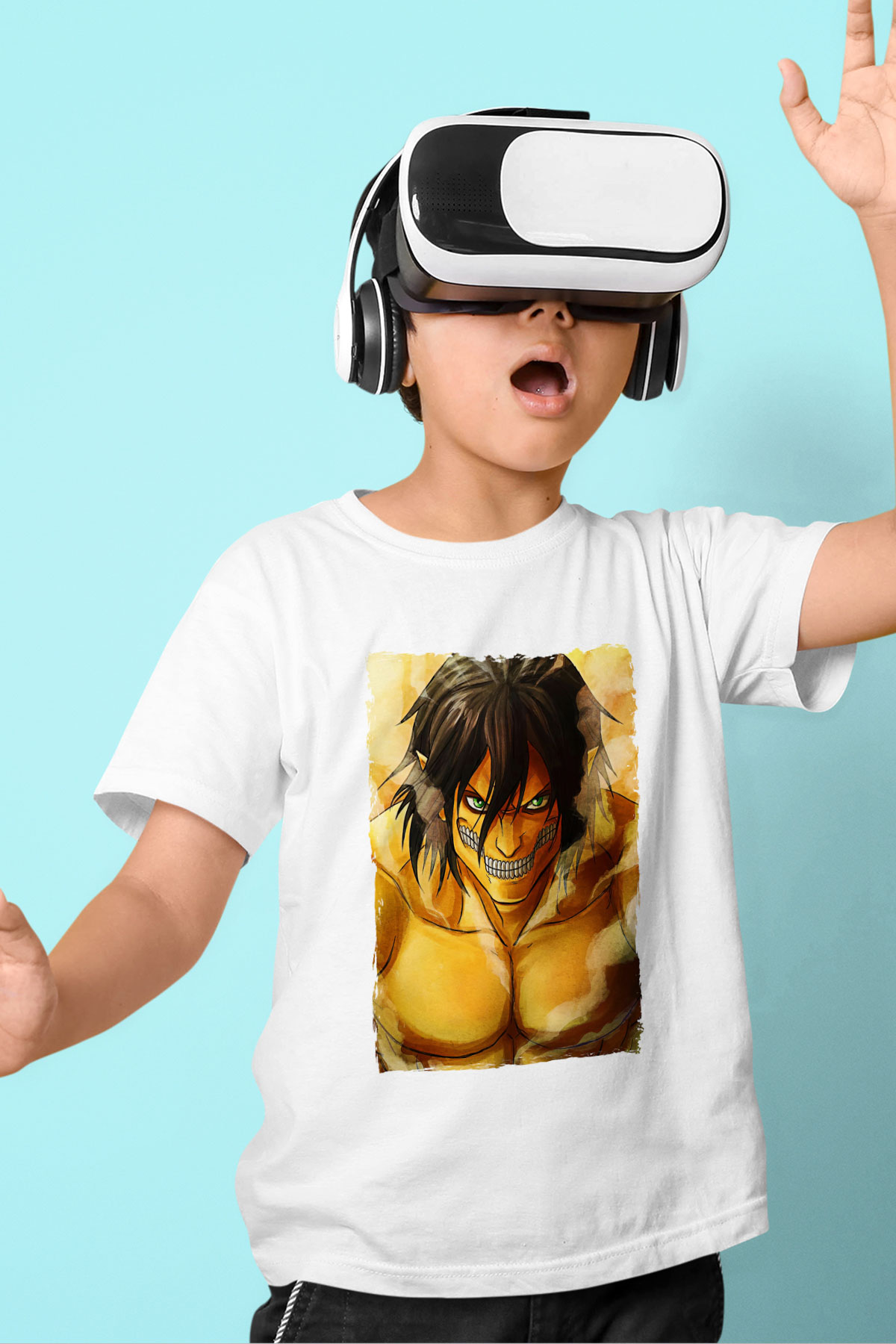 Attack On Titan Baskılı Beyaz Unisex Beyaz Çocuk Tişört - Tshirt