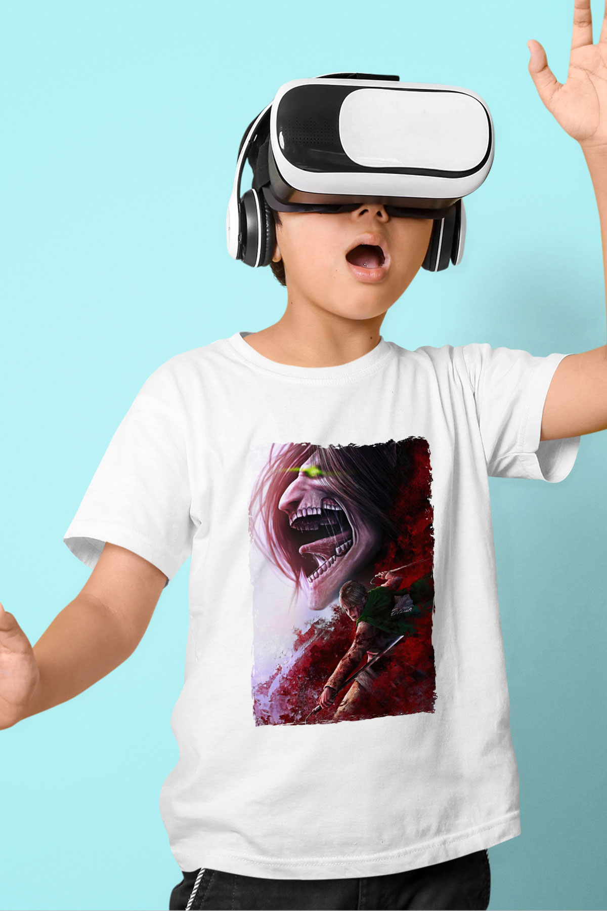 Attack On Titan Baskılı Beyaz Unisex Beyaz Çocuk Tişört - Tshirt