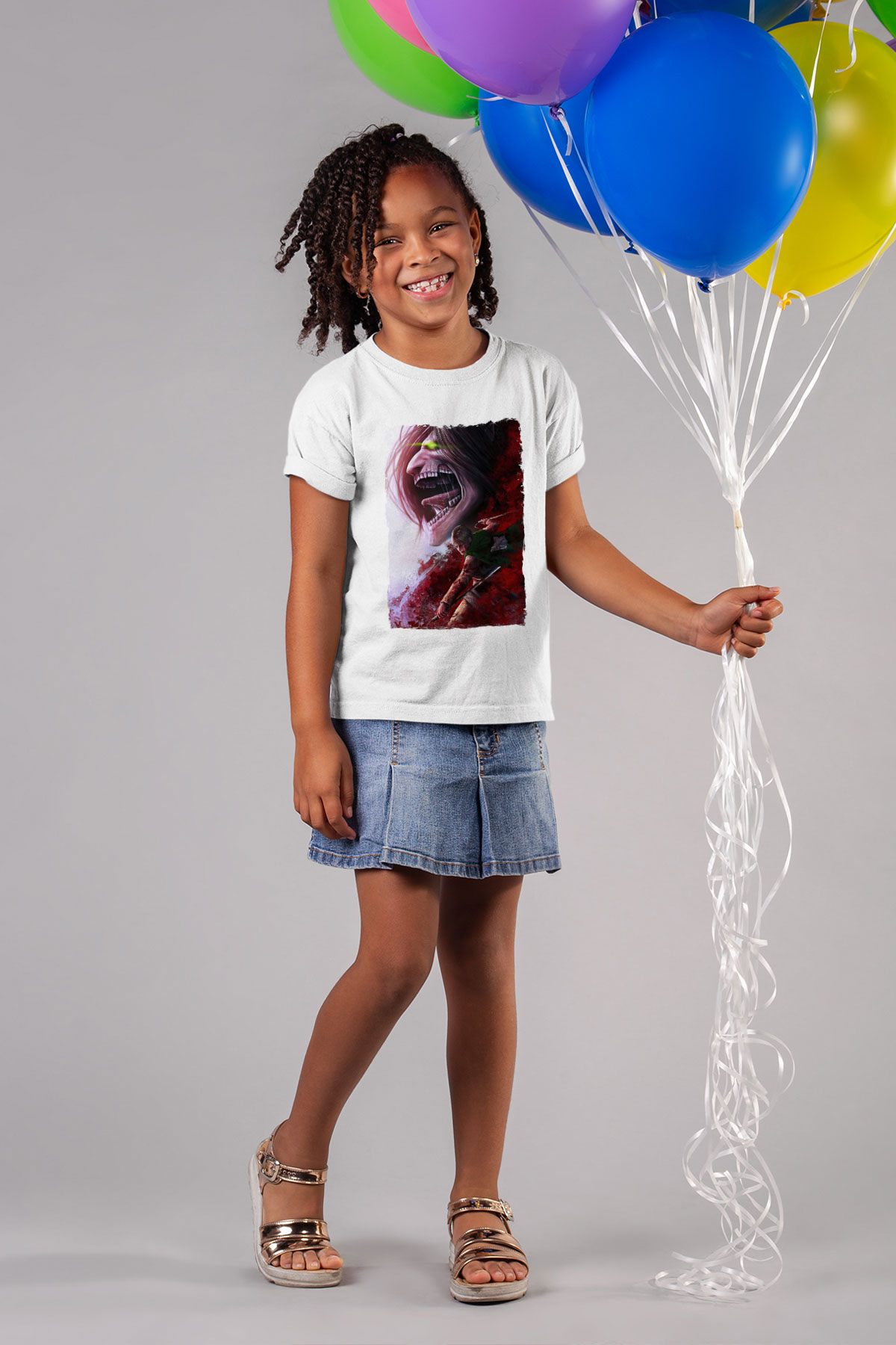 Attack On Titan Baskılı Beyaz Unisex Beyaz Çocuk Tişört - Tshirt
