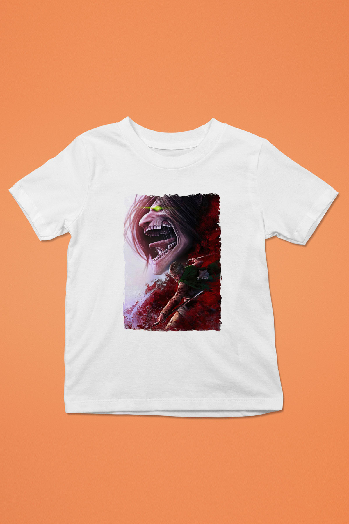Attack On Titan Baskılı Beyaz Unisex Beyaz Çocuk Tişört - Tshirt