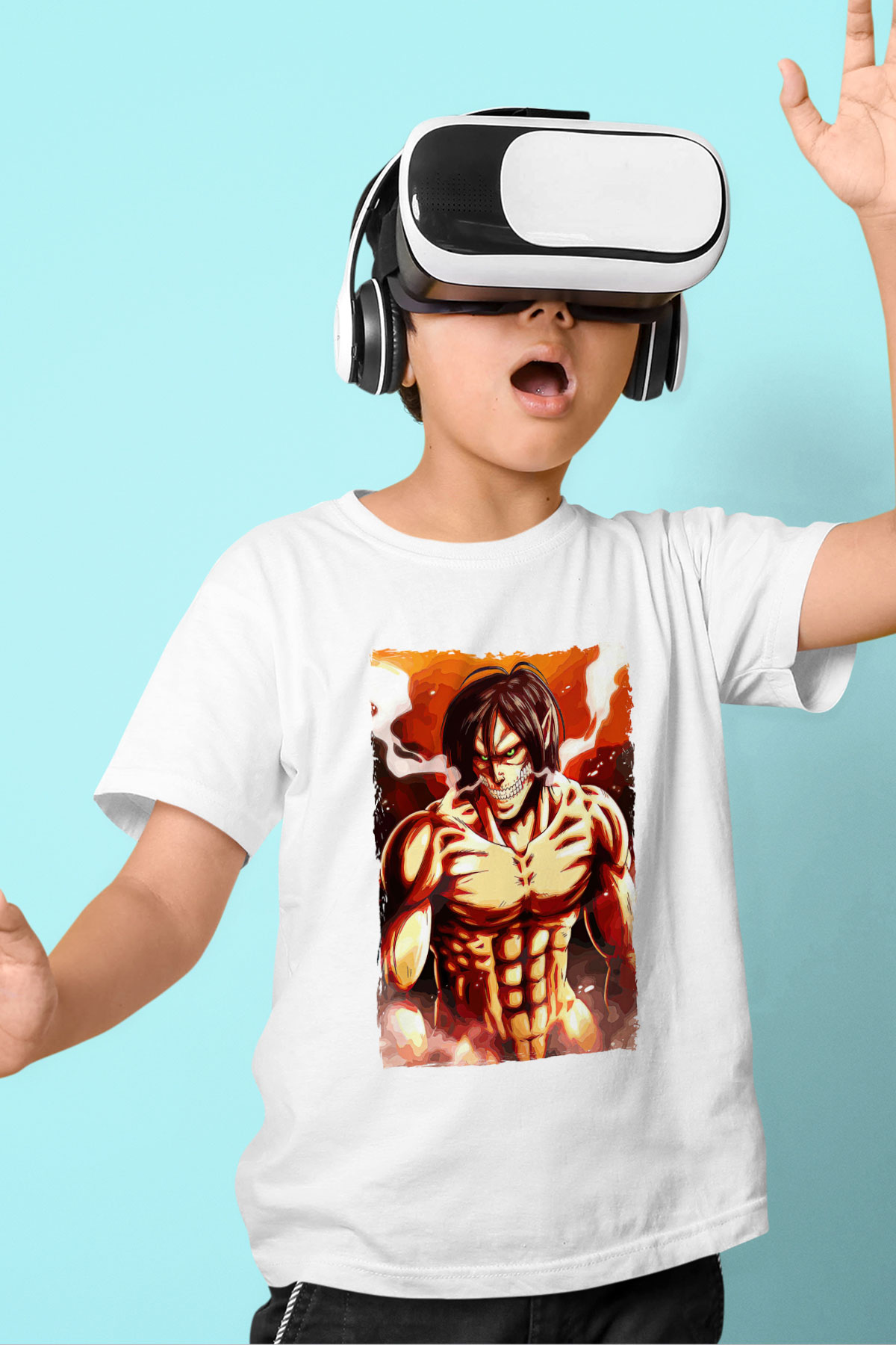 Attack On Titan Baskılı Beyaz Unisex Beyaz Çocuk Tişört - Tshirt