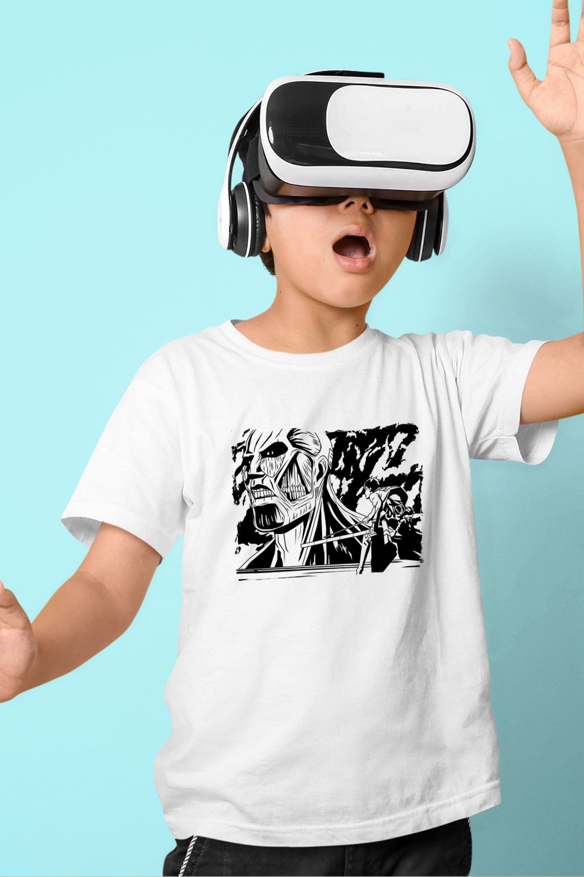 Attack On Titan Baskılı Beyaz Unisex Beyaz Çocuk Tişört - Tshirt