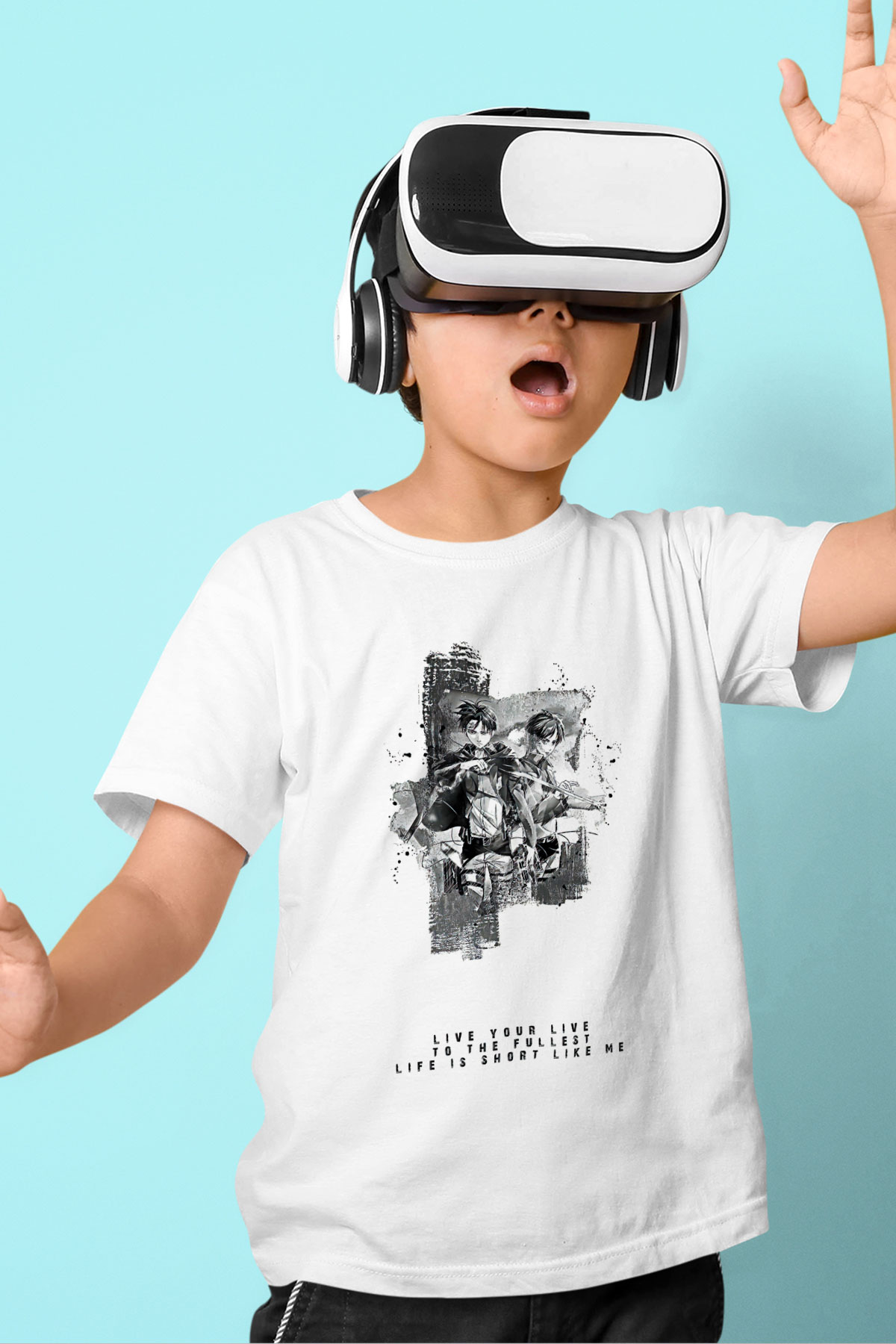 Attack On Titan Baskılı Beyaz Unisex Beyaz Çocuk Tişört - Tshirt