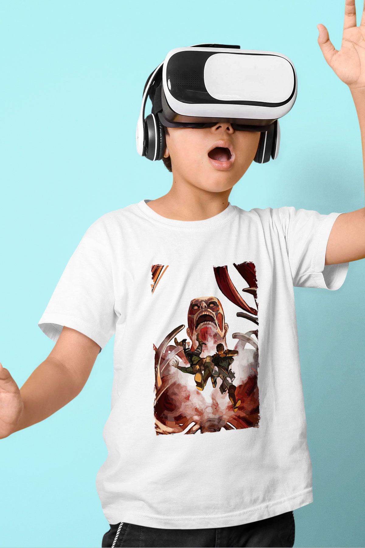 Attack On Titan Baskılı Beyaz Unisex Beyaz Çocuk Tişört - Tshirt