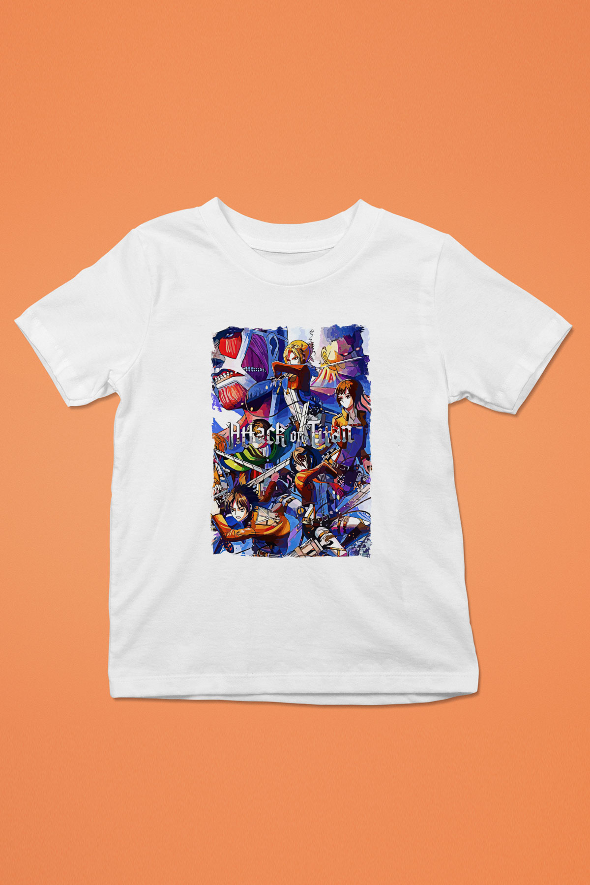 Attack On Titan Baskılı Beyaz Unisex Beyaz Çocuk Tişört - Tshirt