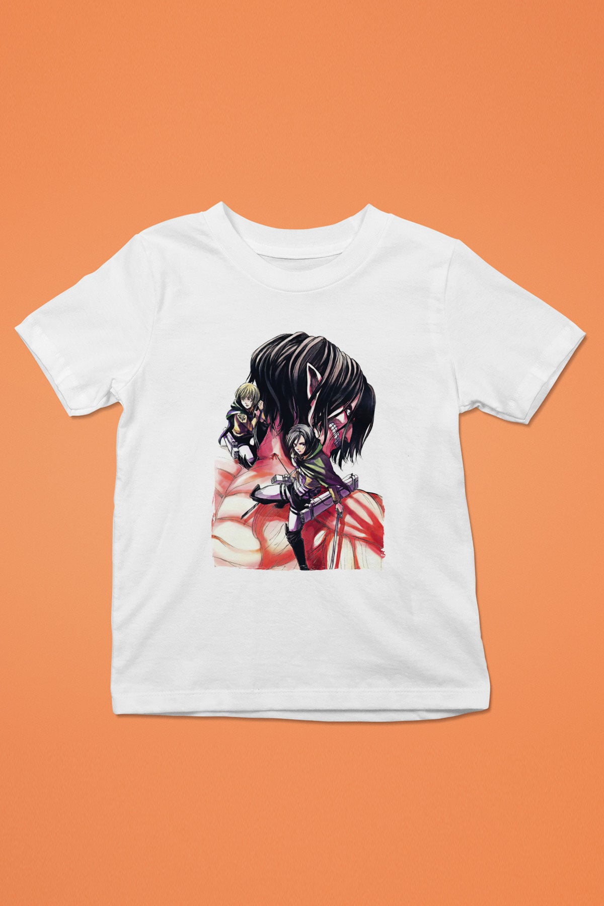 Attack On Titan Baskılı Beyaz Unisex Beyaz Çocuk Tişört - Tshirt