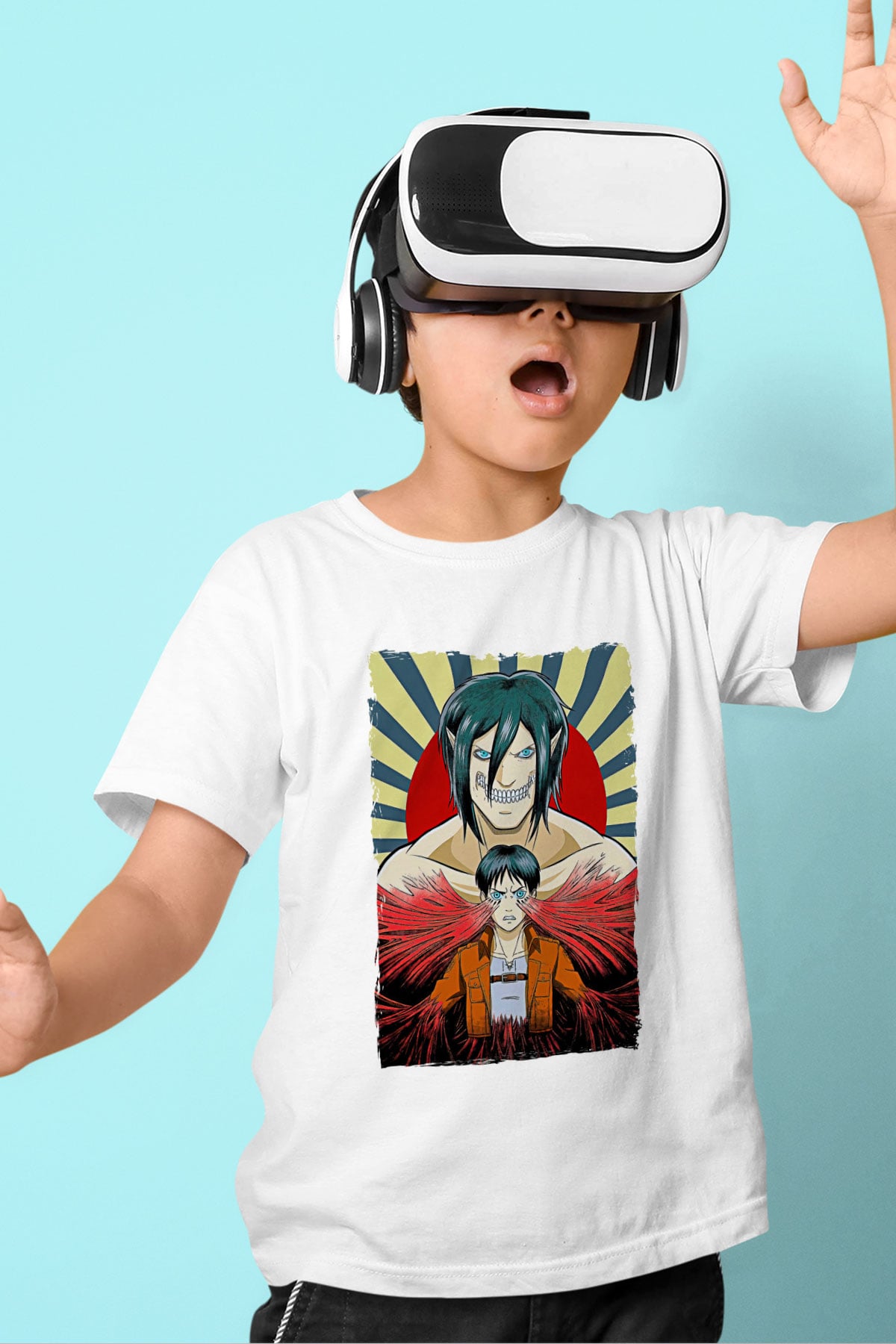 Attack On Titan Baskılı Beyaz Unisex Beyaz Çocuk Tişört - Tshirt