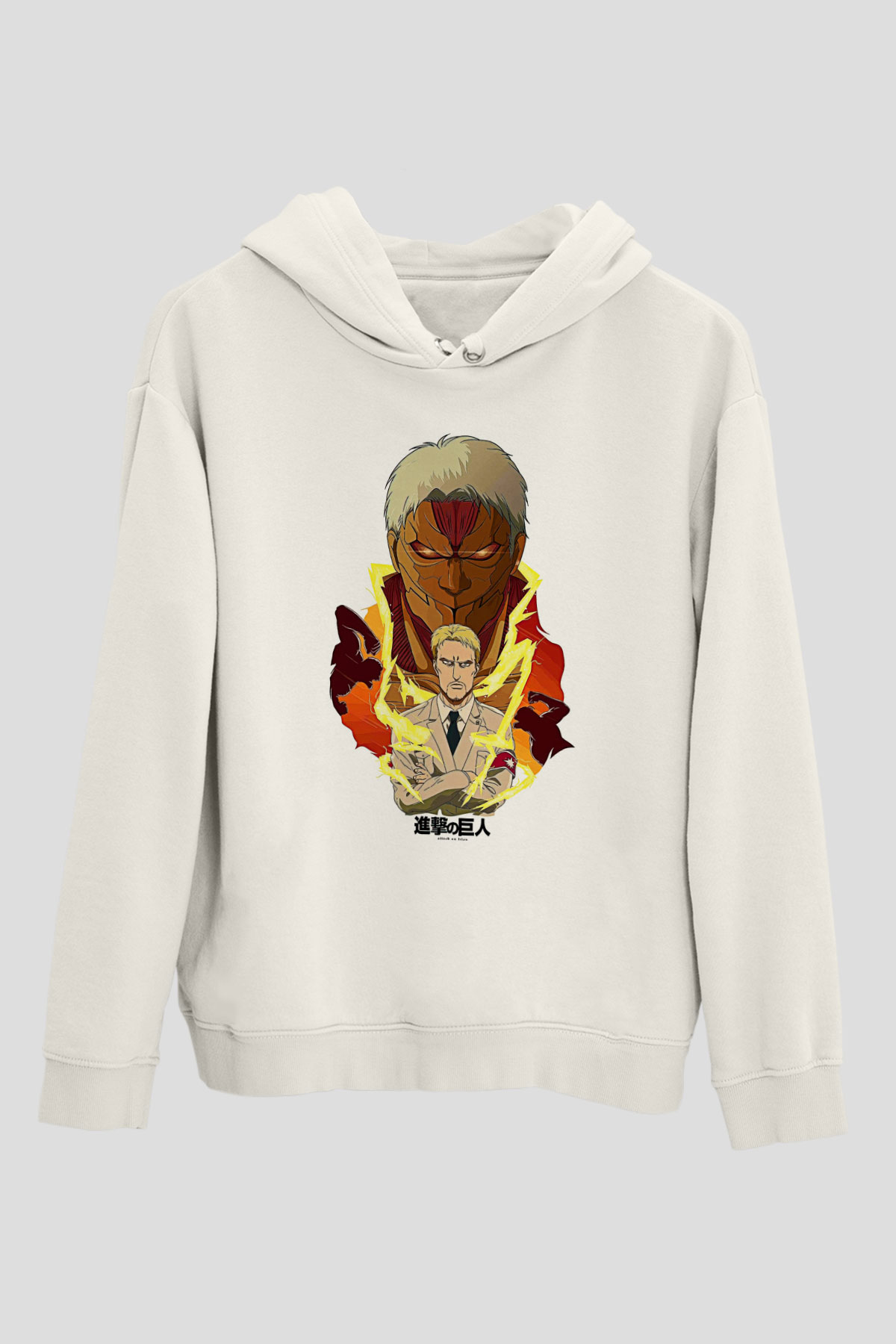 Attack On Titan Baskılı Beyaz Unisex Hoodie