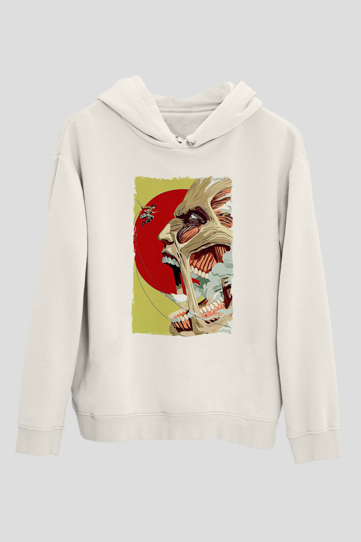 Attack On Titan Baskılı Beyaz Unisex Hoodie