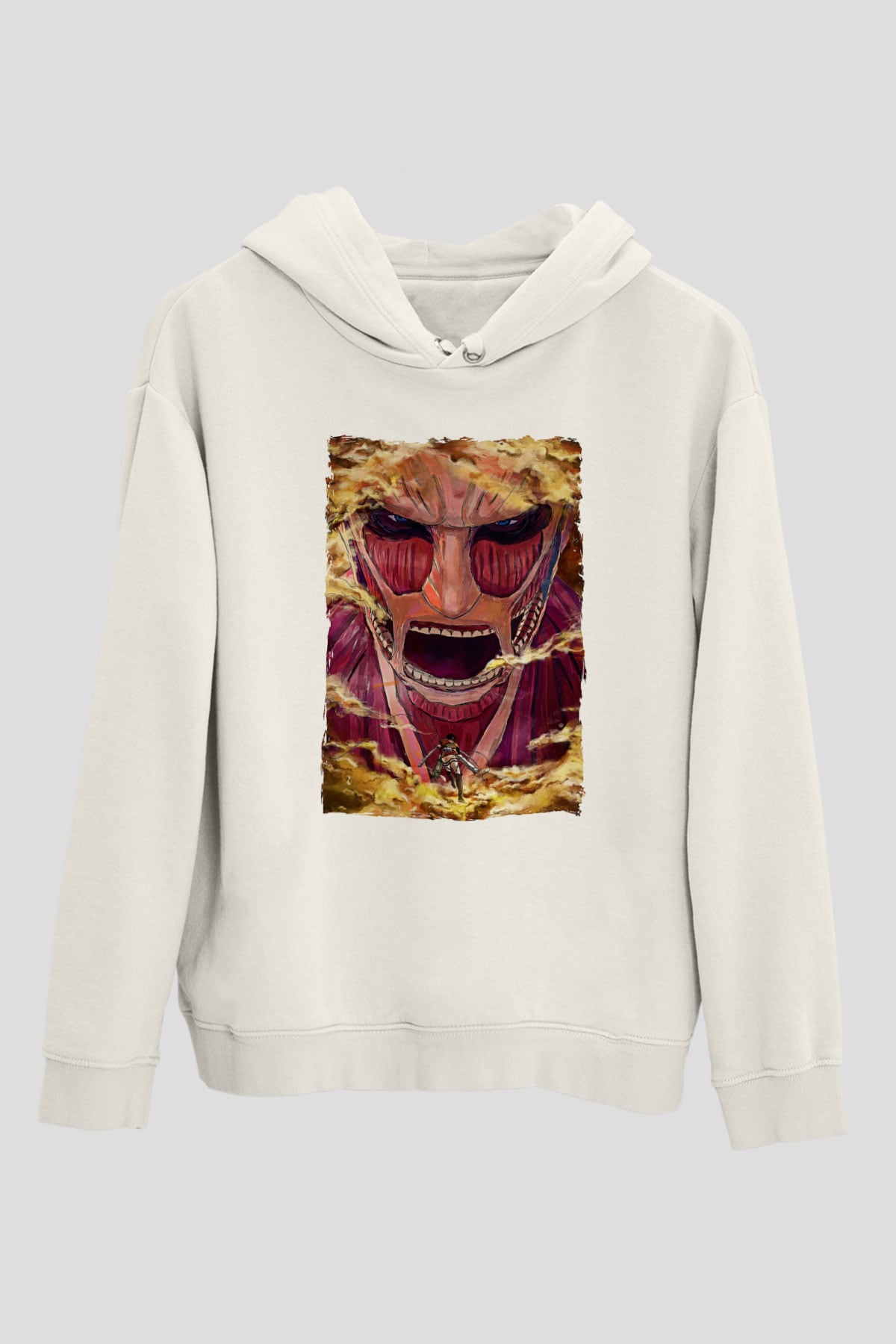 Attack On Titan Baskılı Beyaz Unisex Hoodie