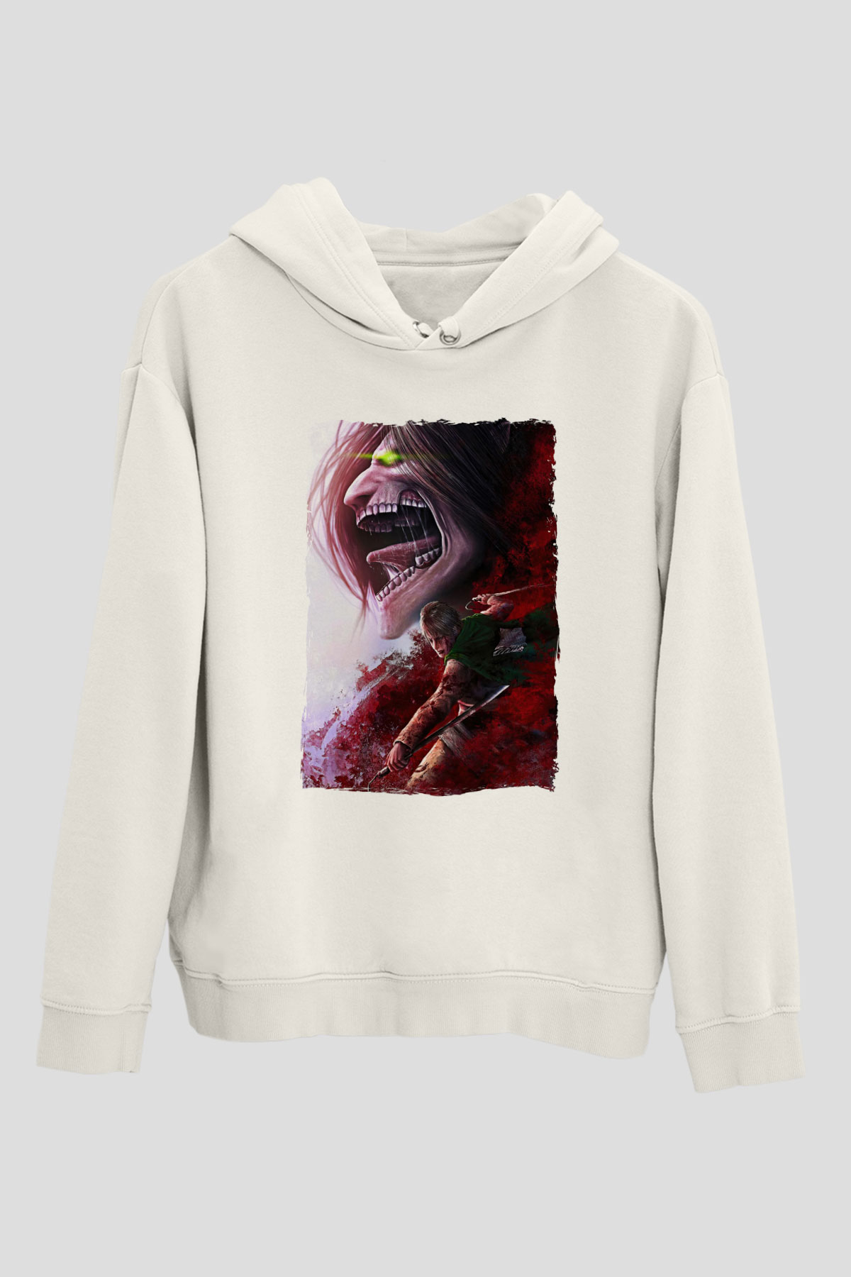 Attack On Titan Baskılı Beyaz Unisex Hoodie