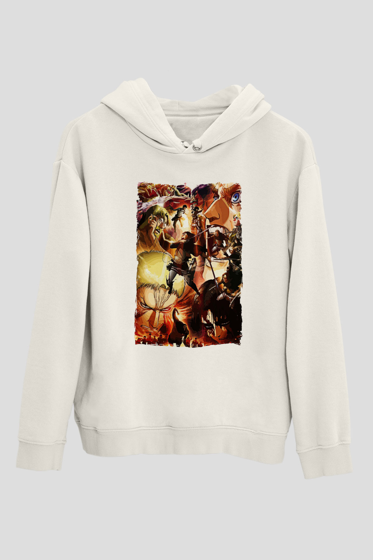 Attack On Titan Baskılı Beyaz Unisex Hoodie