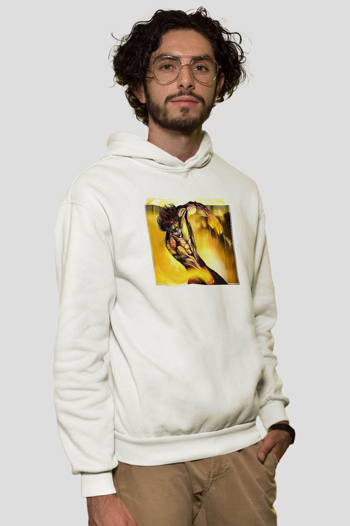 Attack On Titan Baskılı Beyaz Unisex Hoodie