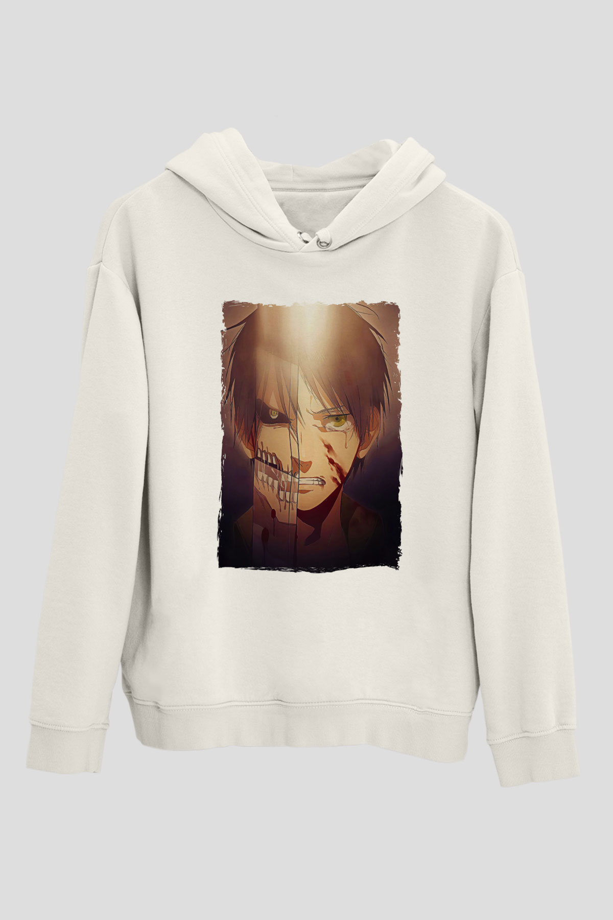 Attack On Titan Baskılı Beyaz Unisex Hoodie