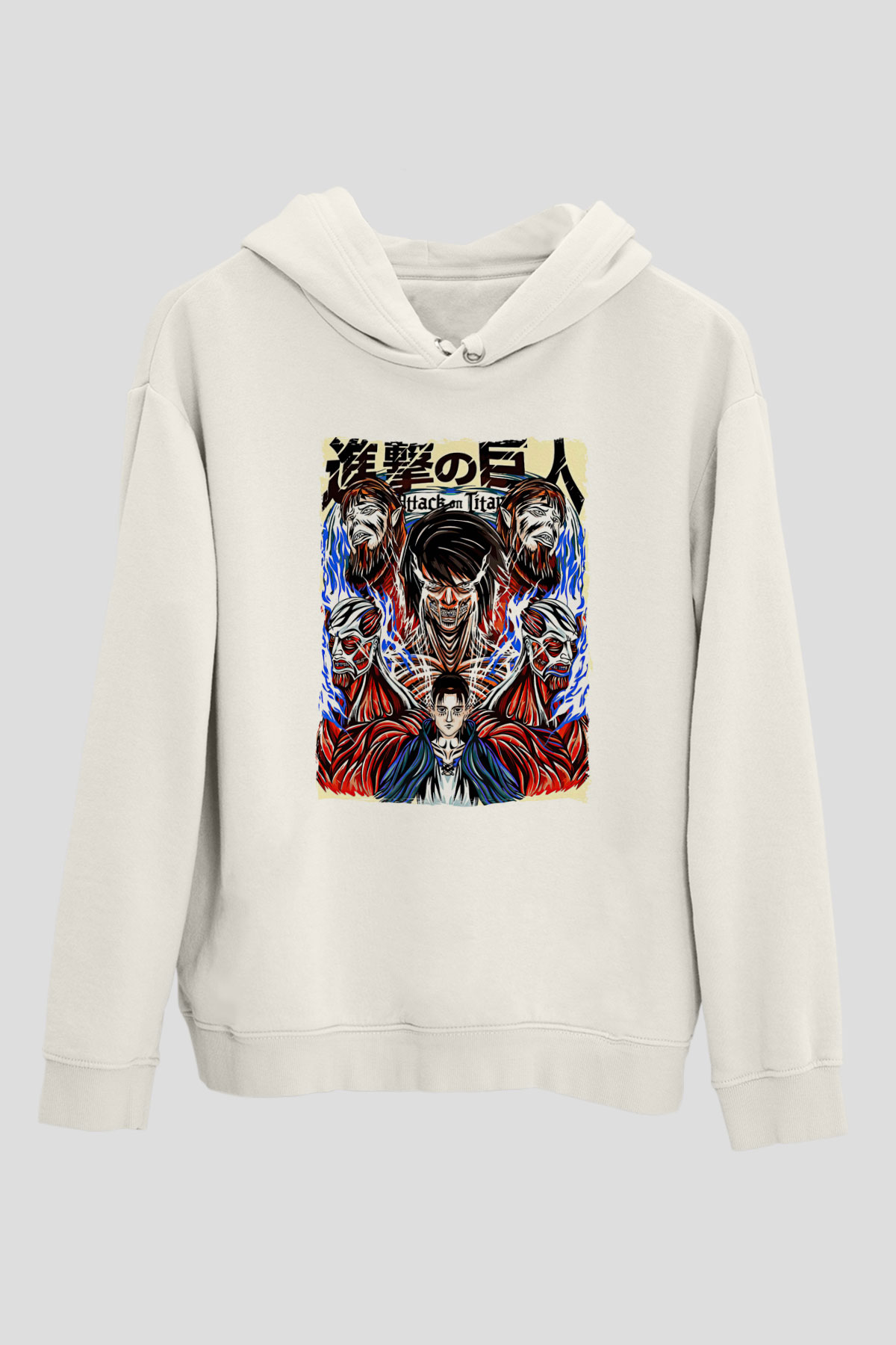 Attack On Titan Baskılı Beyaz Unisex Hoodie
