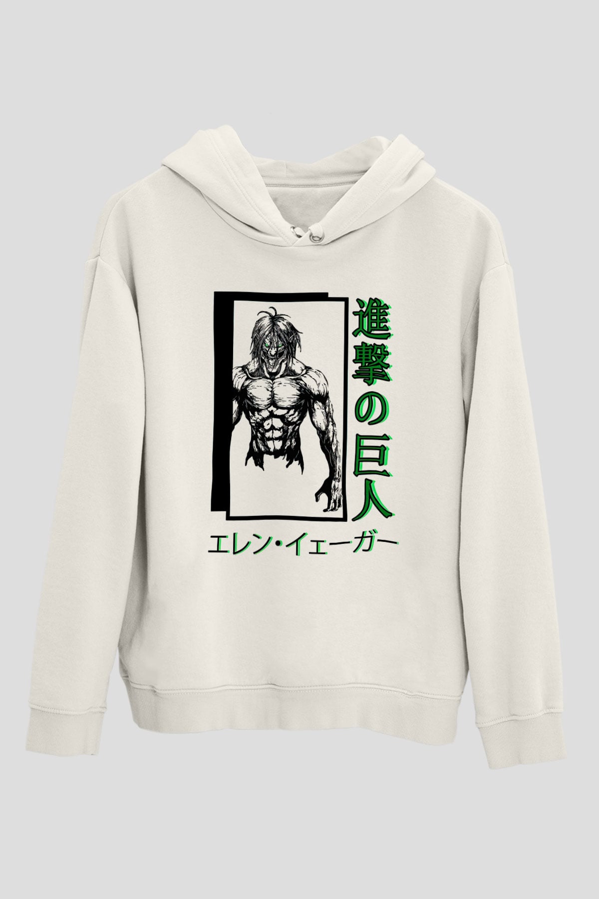 Attack On Titan Baskılı Beyaz Unisex Hoodie