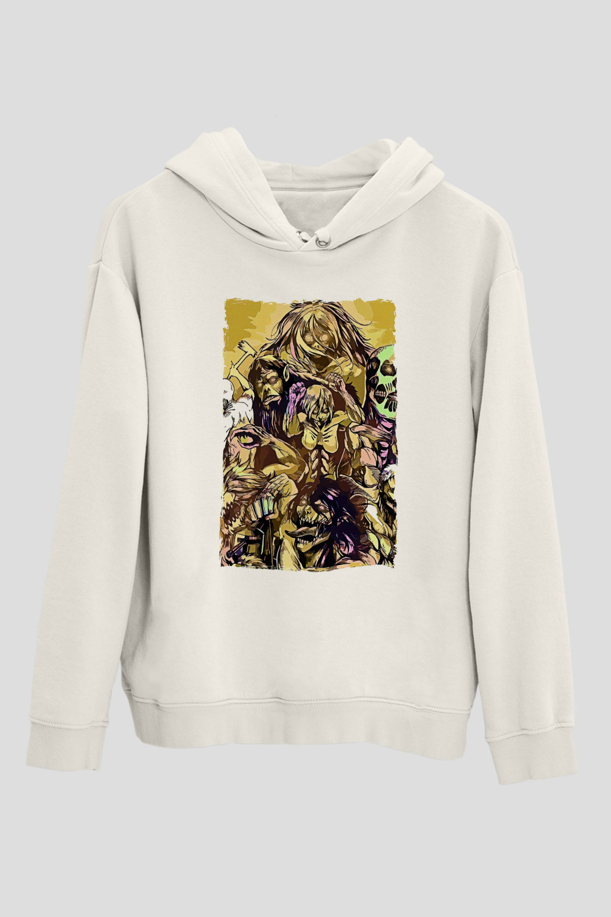 Attack On Titan Baskılı Beyaz Unisex Hoodie