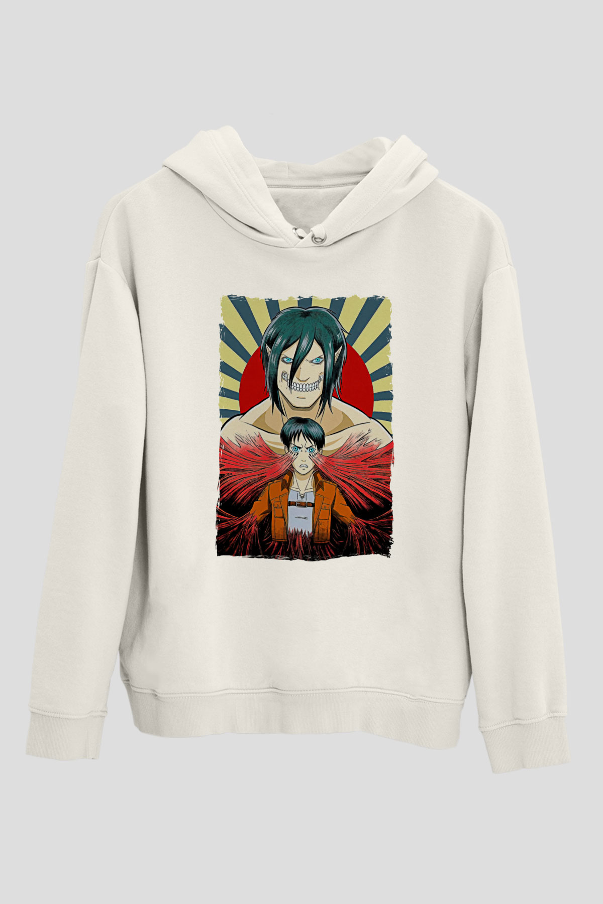 Attack On Titan Baskılı Beyaz Unisex Hoodie