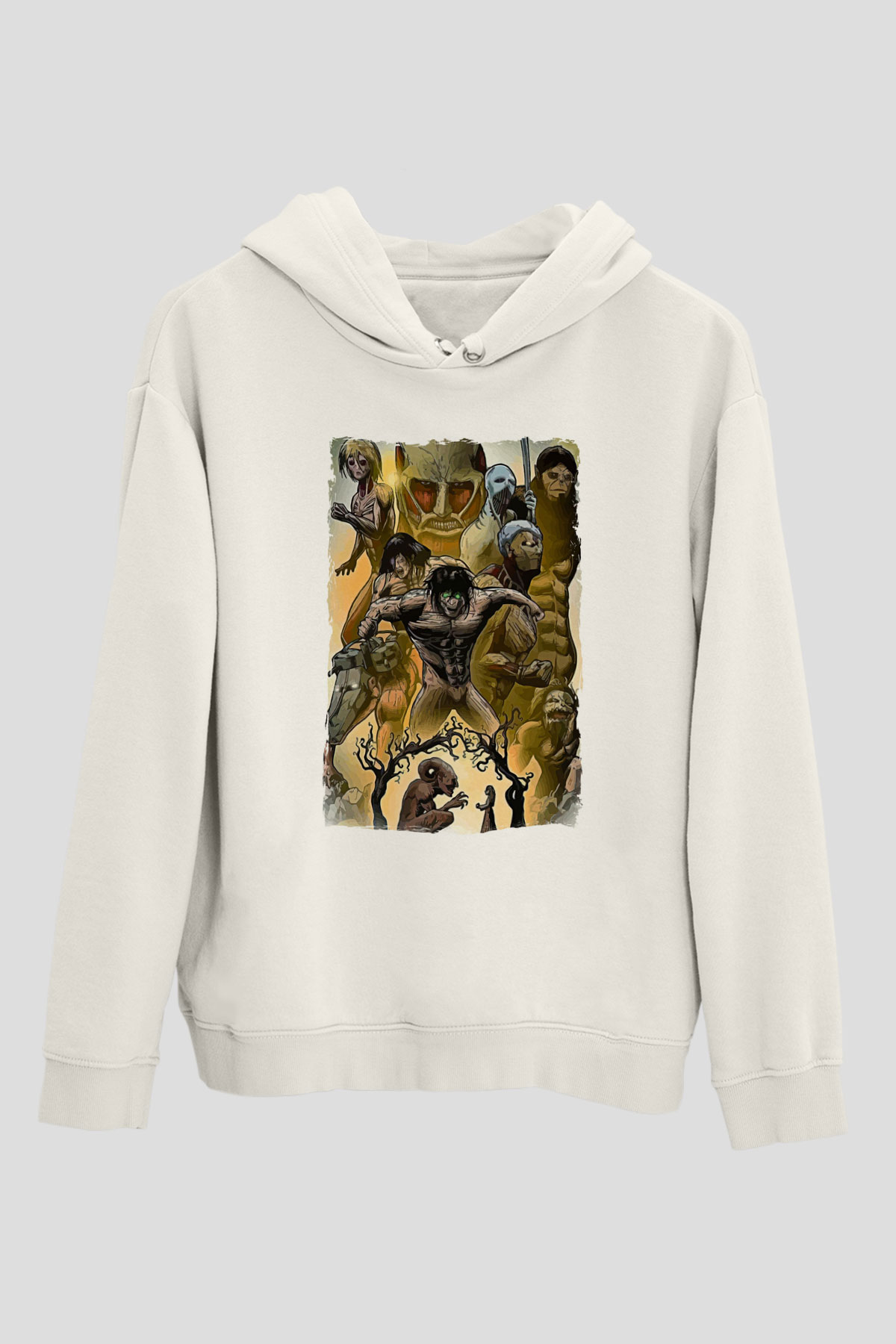 Attack On Titan Baskılı Beyaz Unisex Hoodie